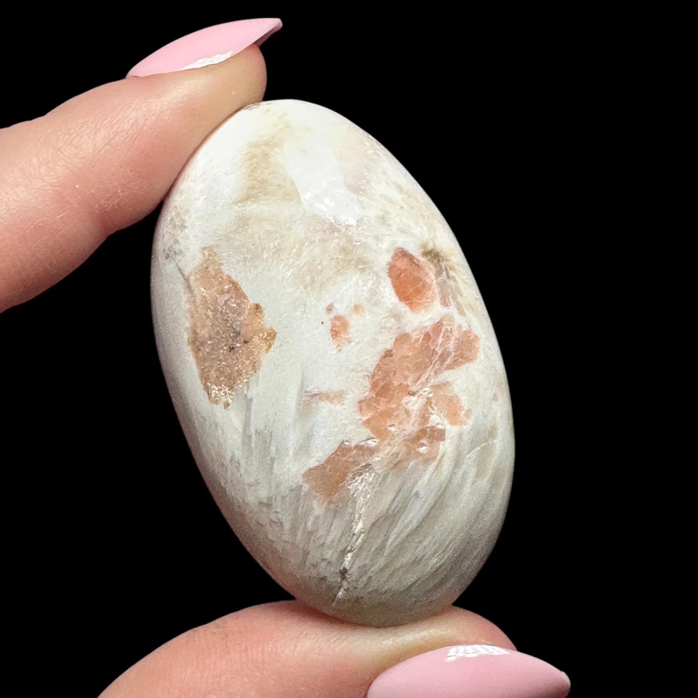 Peach Scolecite Palm Stone - Mooncat Crystals