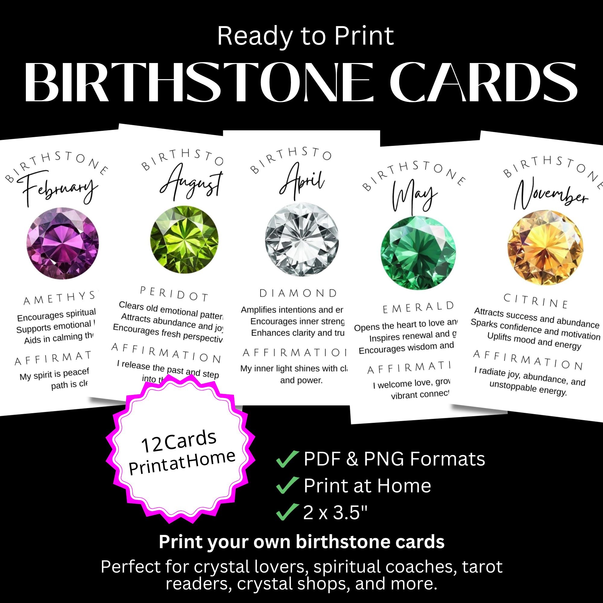Birthstone Cards | Ready to Print