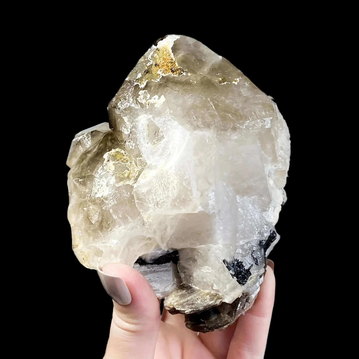 Smoky Elestial Quartz with Mica and Black Tourmaline | Stock G - Mooncat Crystals