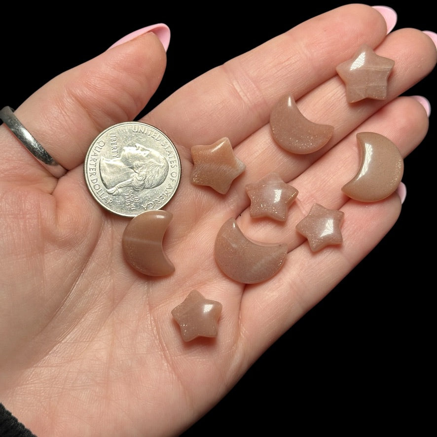 Sunstone & Moonstone Stars and Crescent Moons - Mooncat Crystals