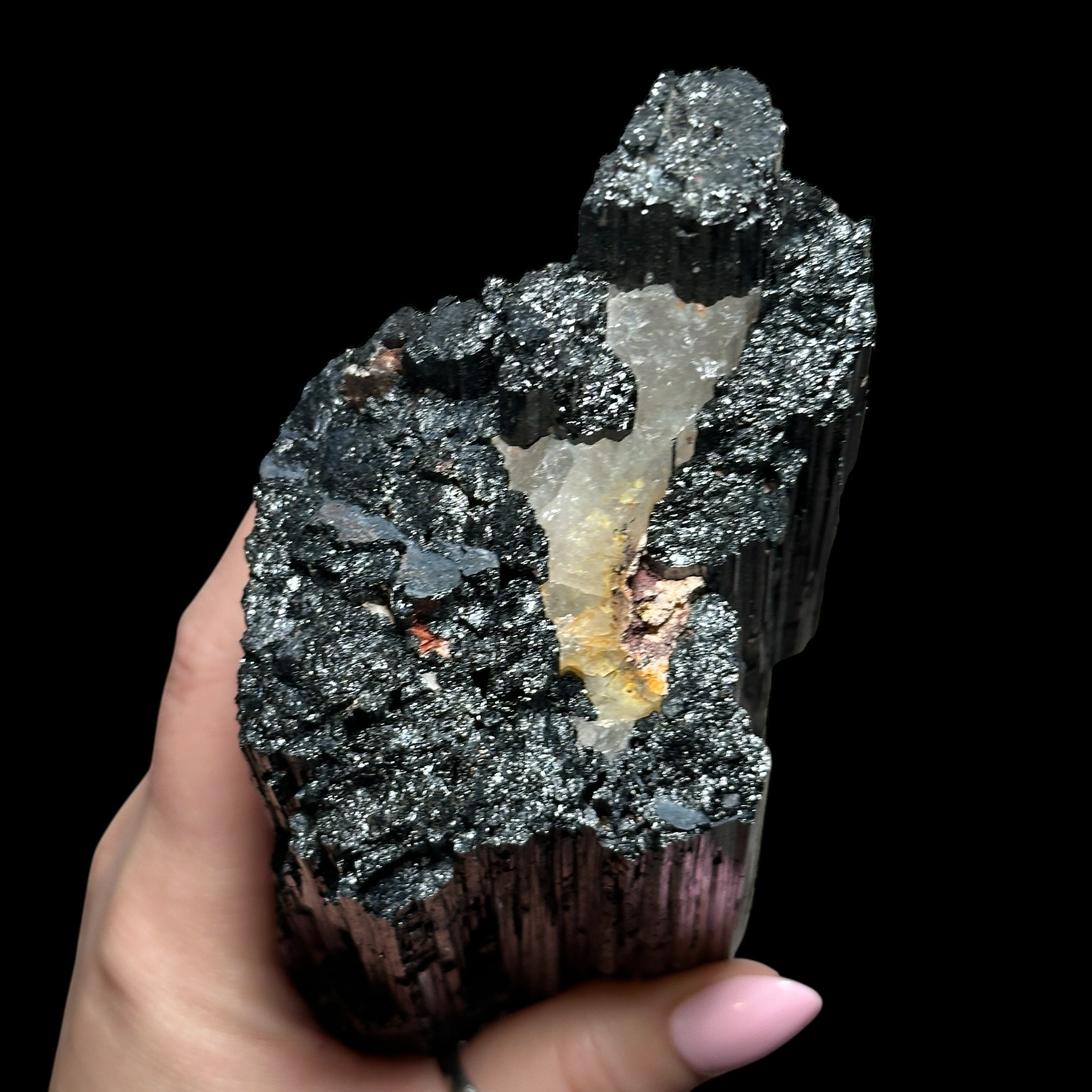 XL Black Tourmaline with Quartz Vein & Mica - Mooncat Crystals