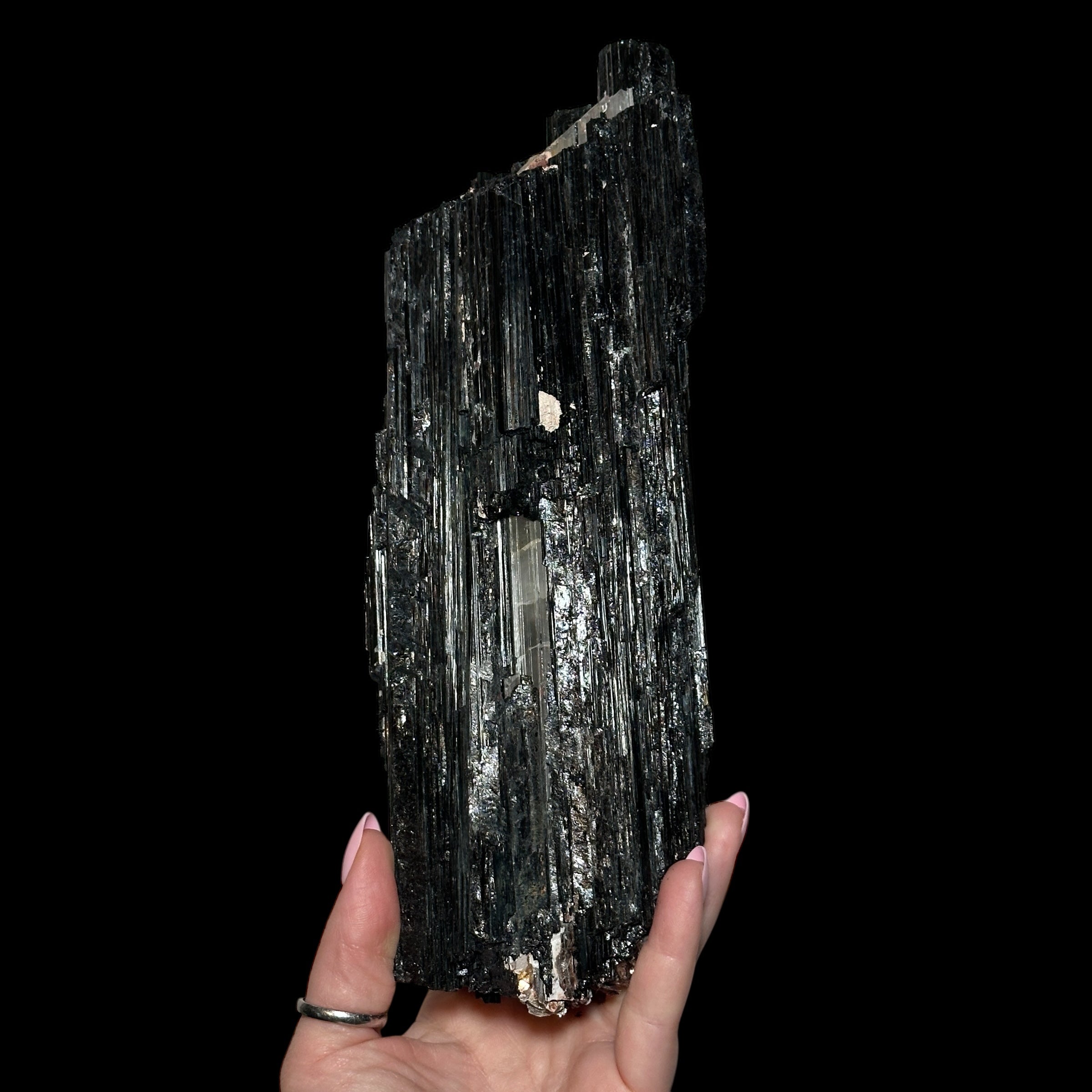 XL Black Tourmaline with Quartz Vein & Mica - Mooncat Crystals