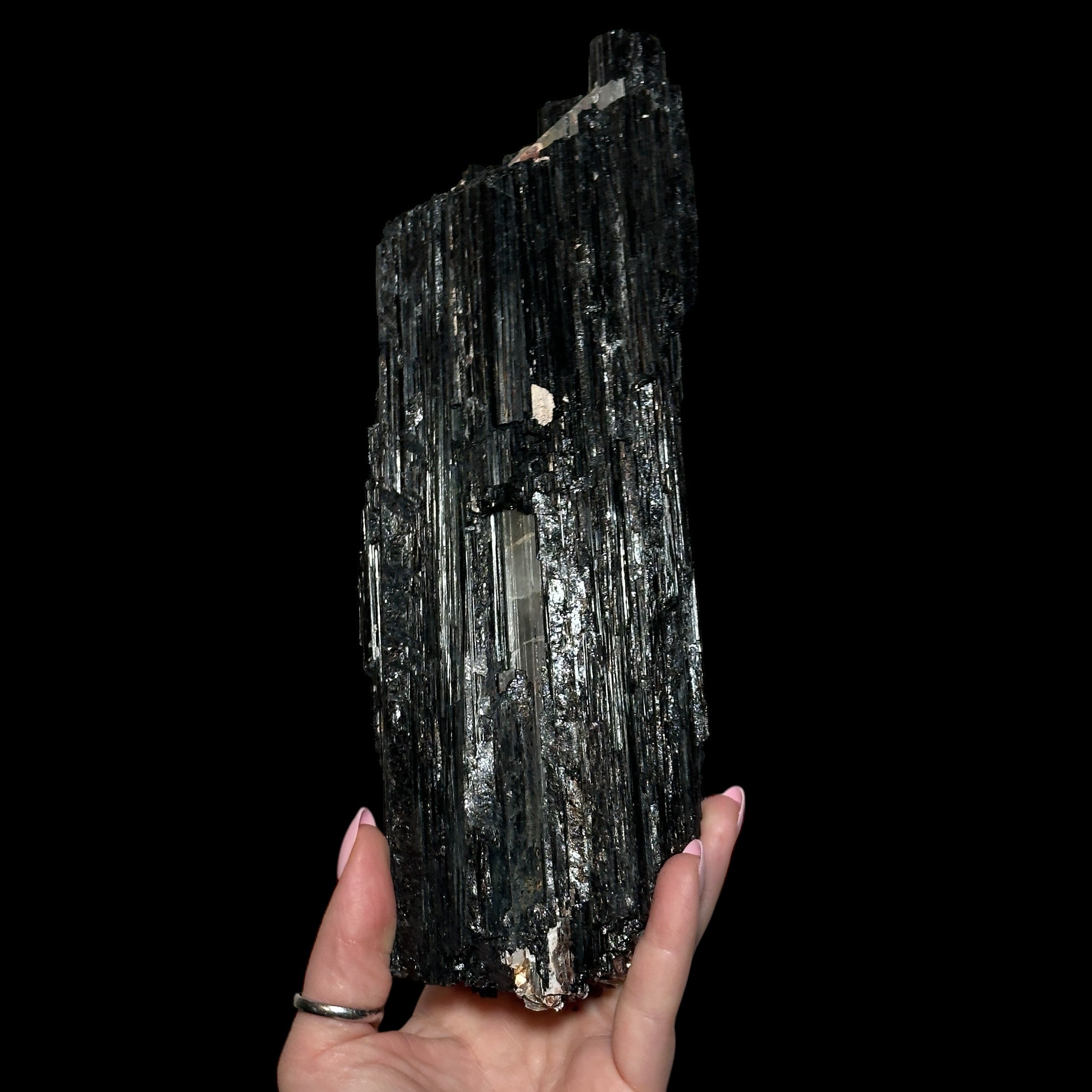 XL Black Tourmaline with Quartz Vein & Mica - Mooncat Crystals