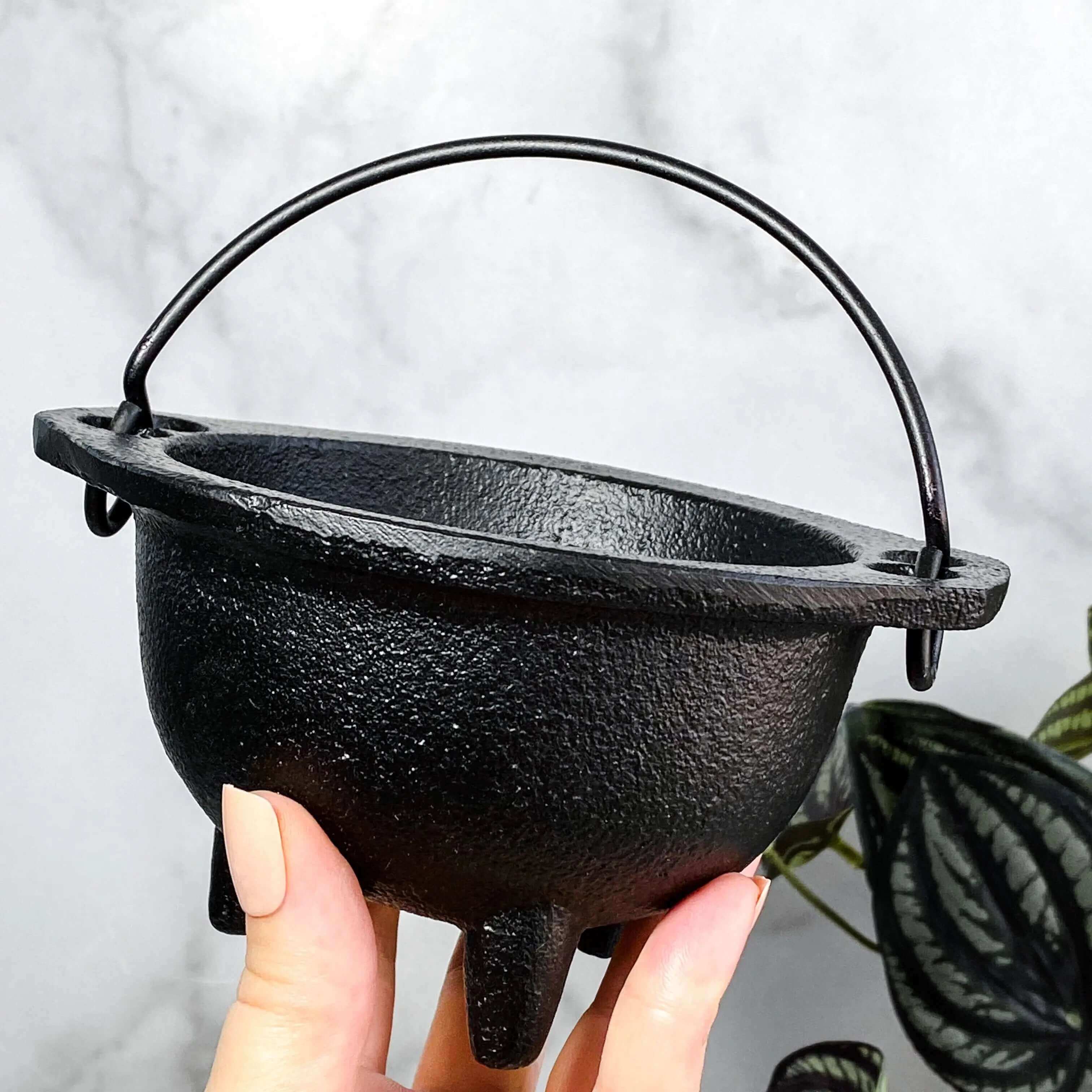 Cast Iron Incense Burner Cauldron | Large Mooncat Crystals