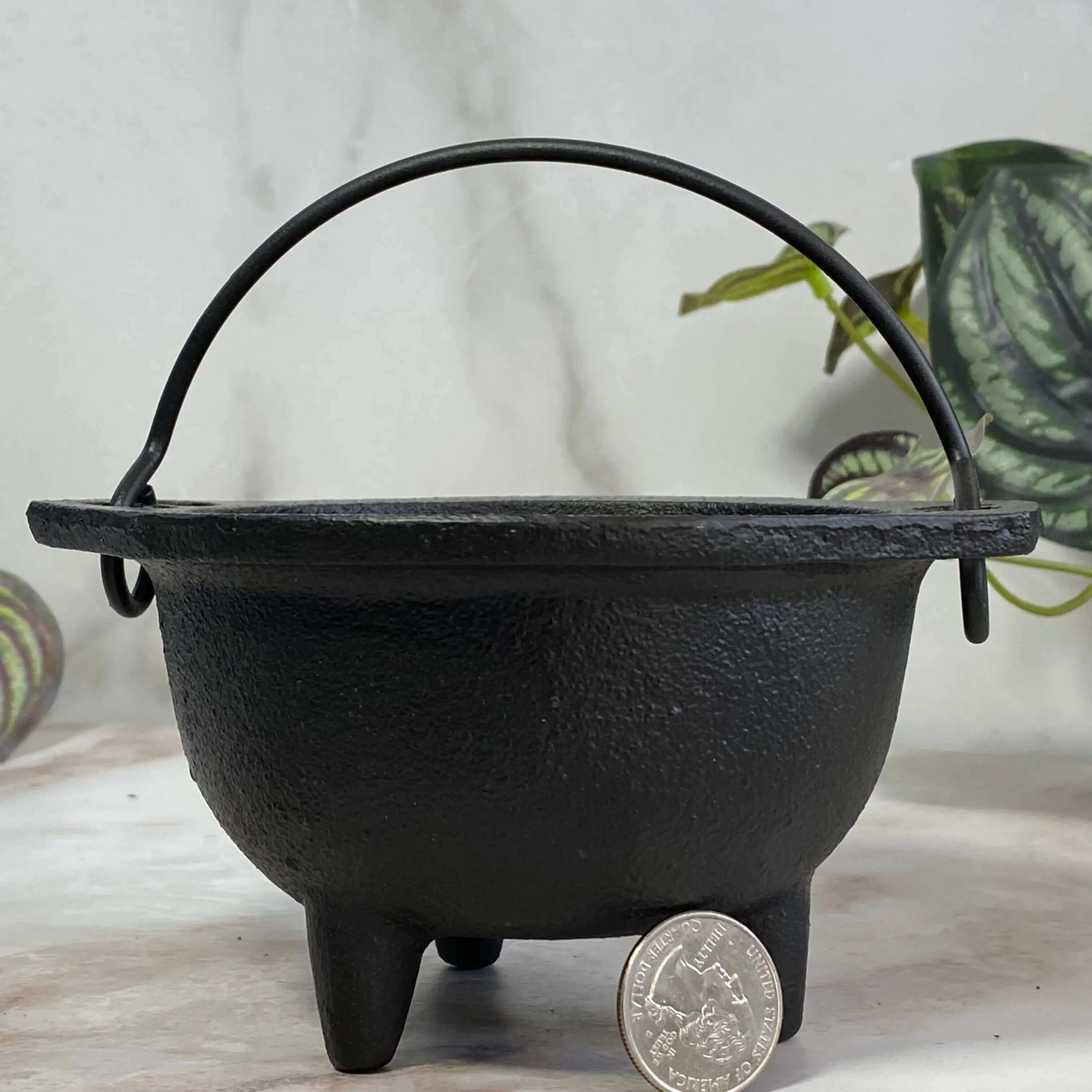 Cast Iron Incense Burner Cauldron | Large Mooncat Crystals