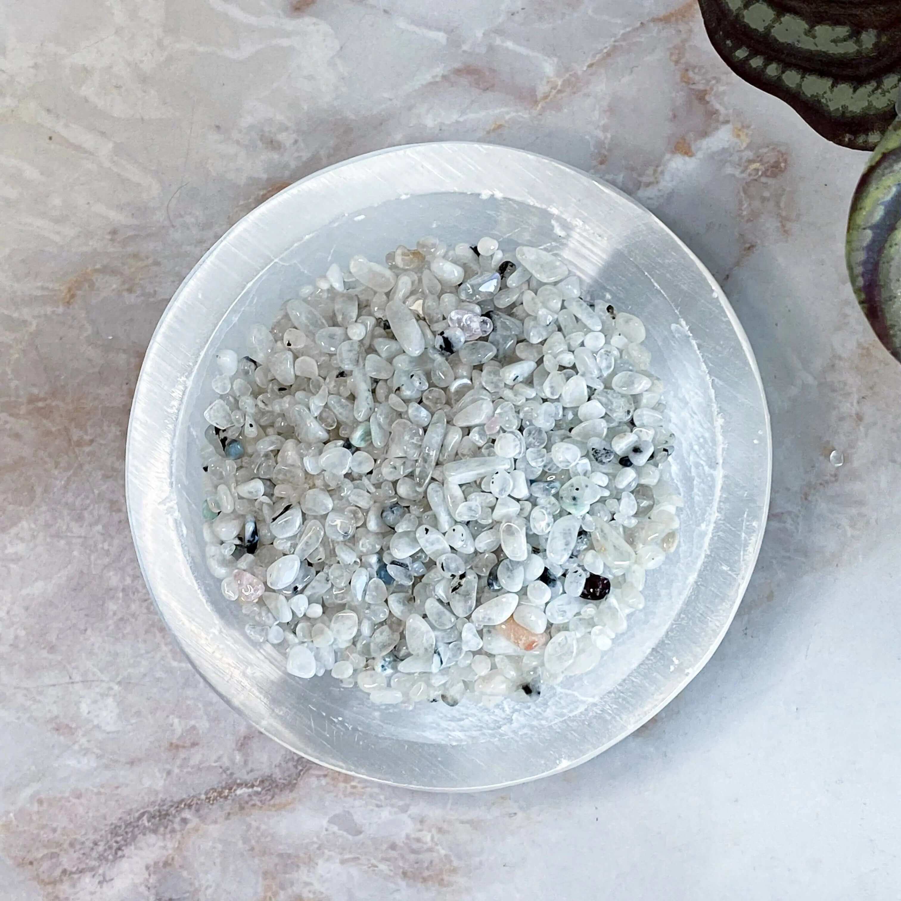 Mini Rainbow Moonstone Tumbles | 100g Lot Mooncat Crystals