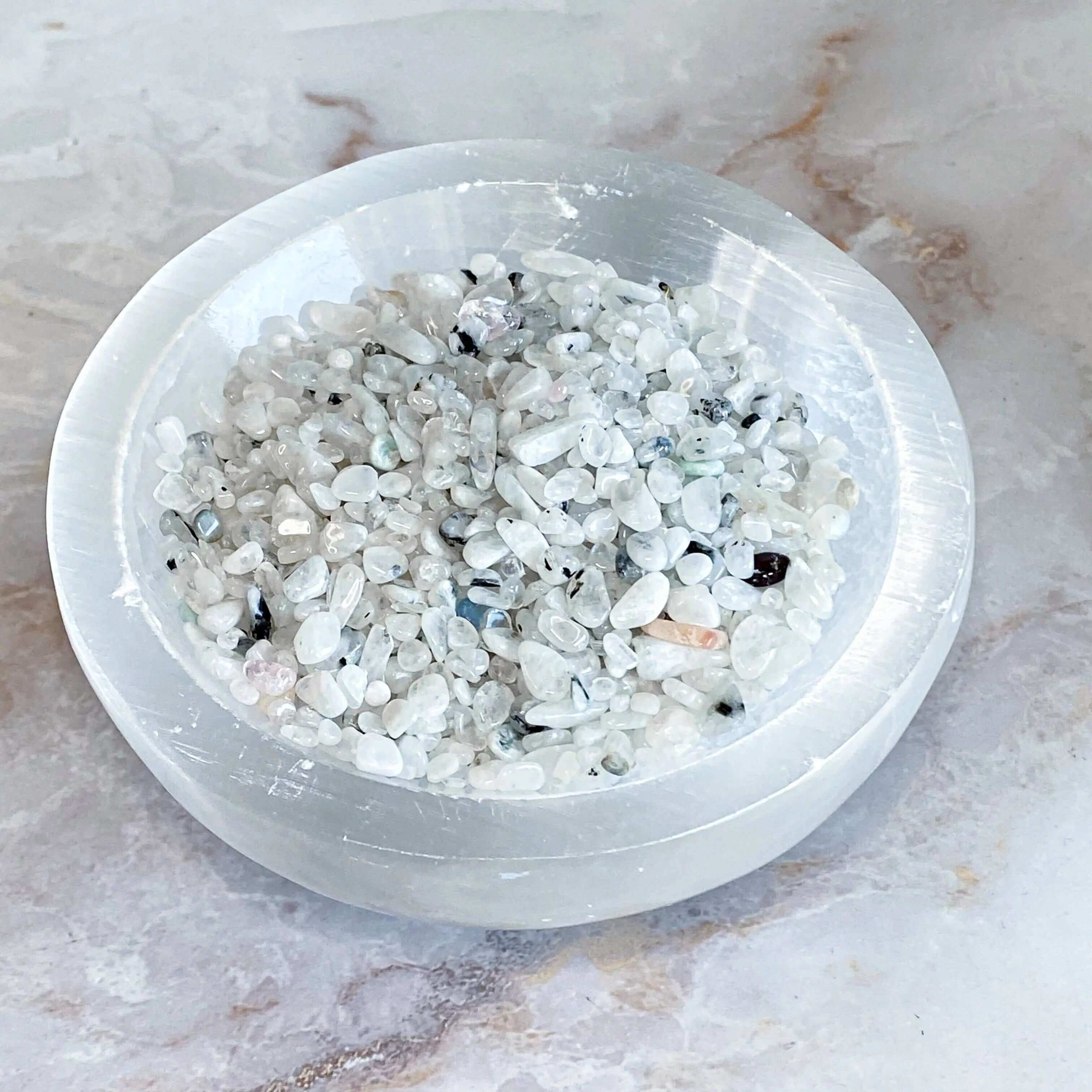 Mini Rainbow Moonstone Tumbles | 100g Lot Mooncat Crystals