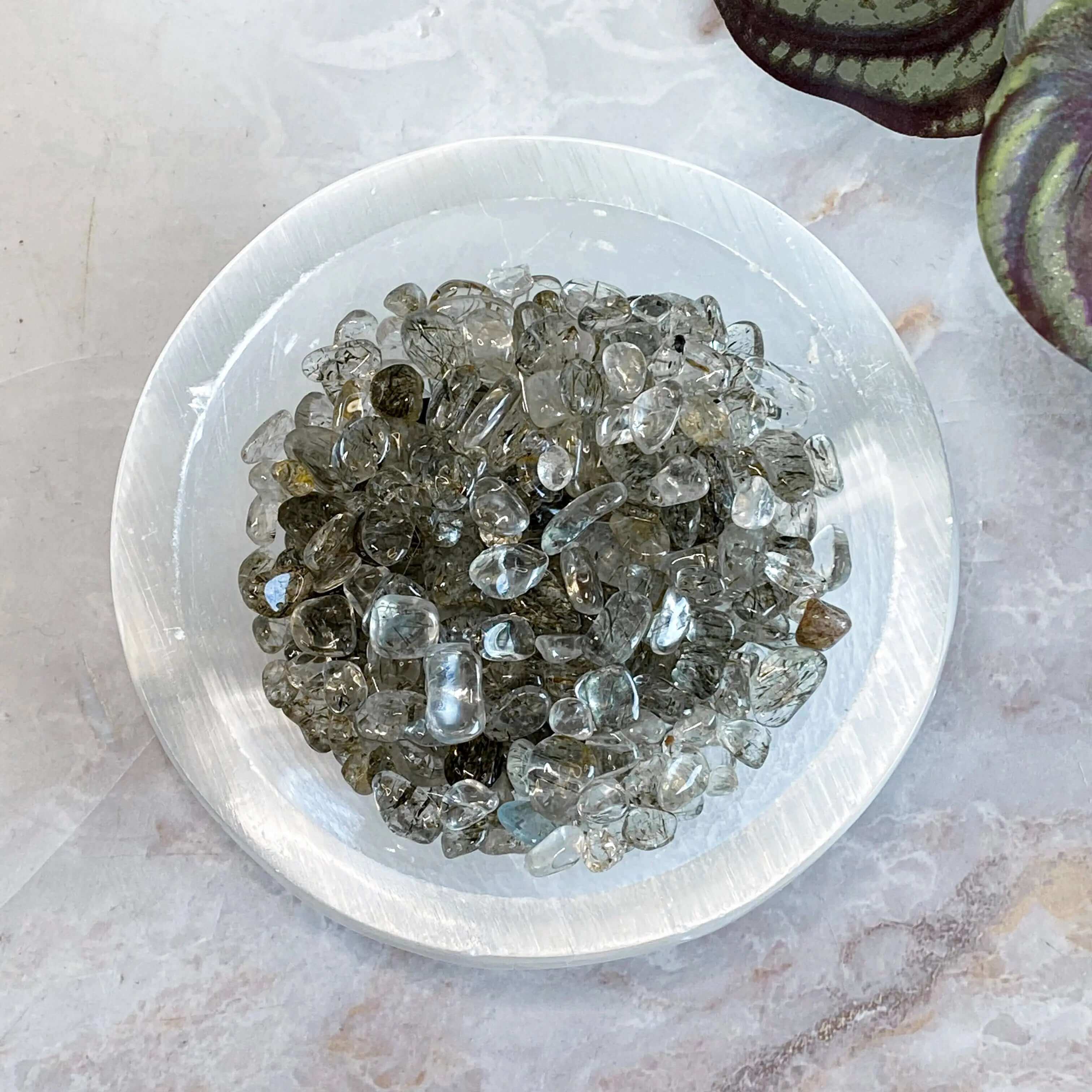 Mini Tourmalinated Quartz Tumbles | 100g Lot Mooncat Crystals