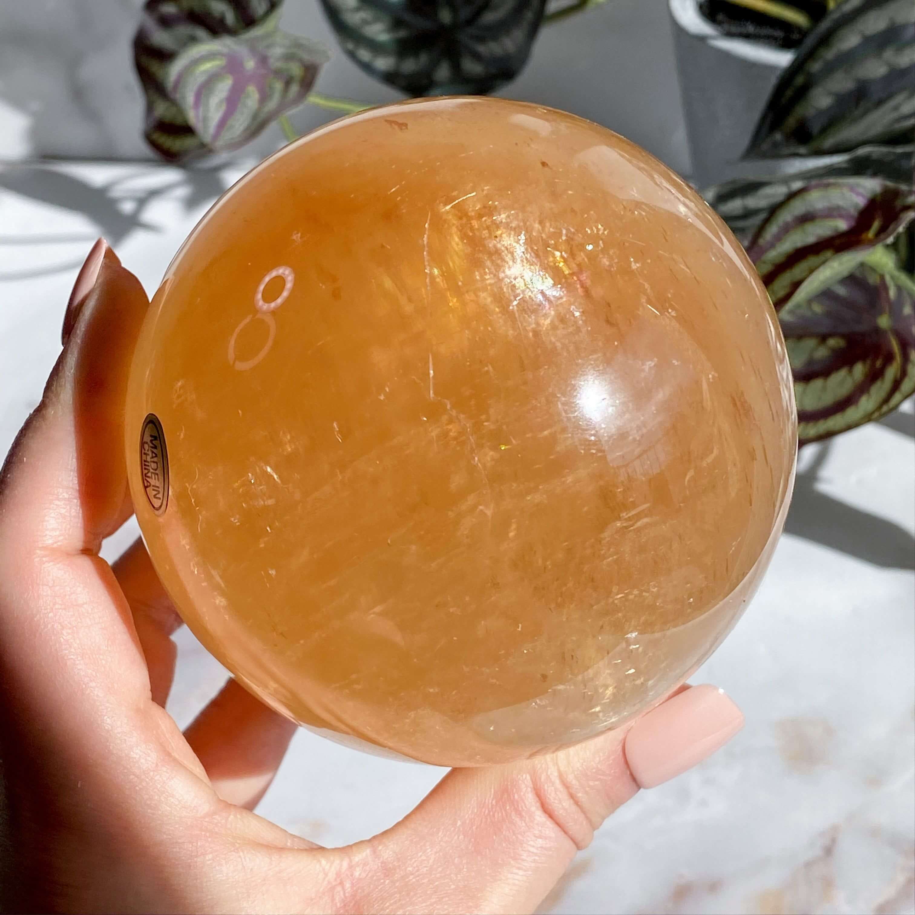 XL Rainbow Filled Honey Calcite Sphere | Stock A Mooncat Crystals