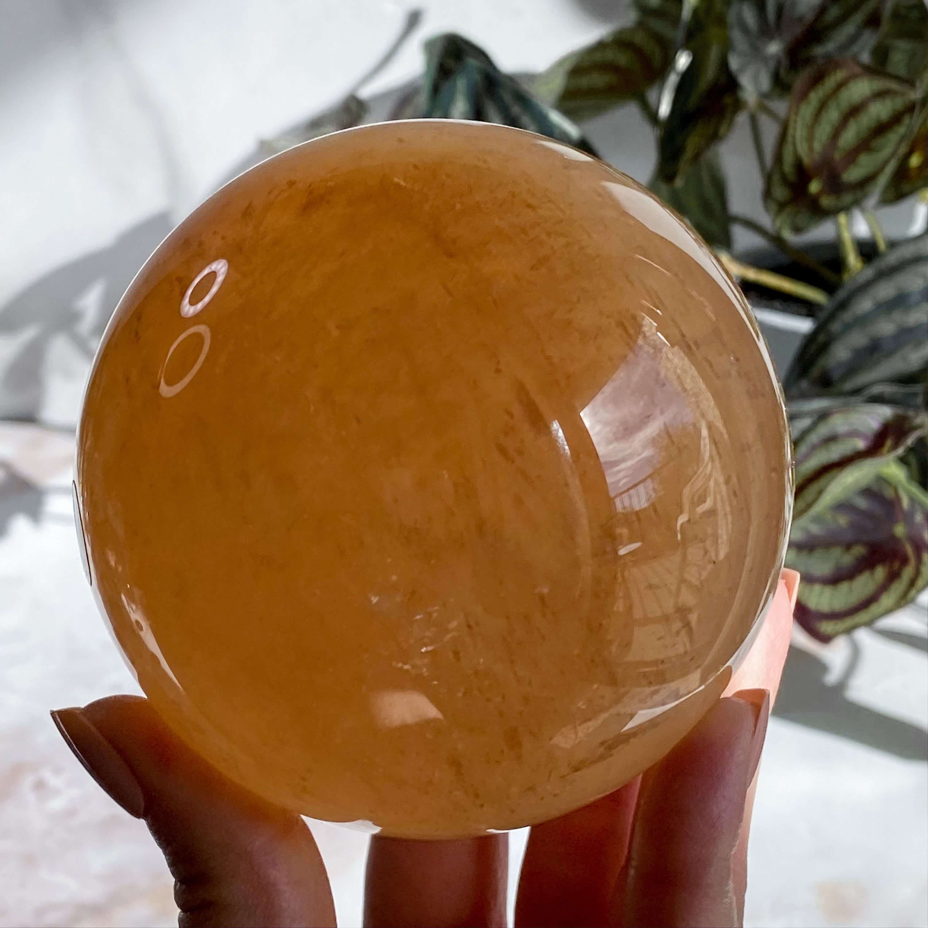 XL Rainbow Filled Honey Calcite Sphere | Stock A Mooncat Crystals