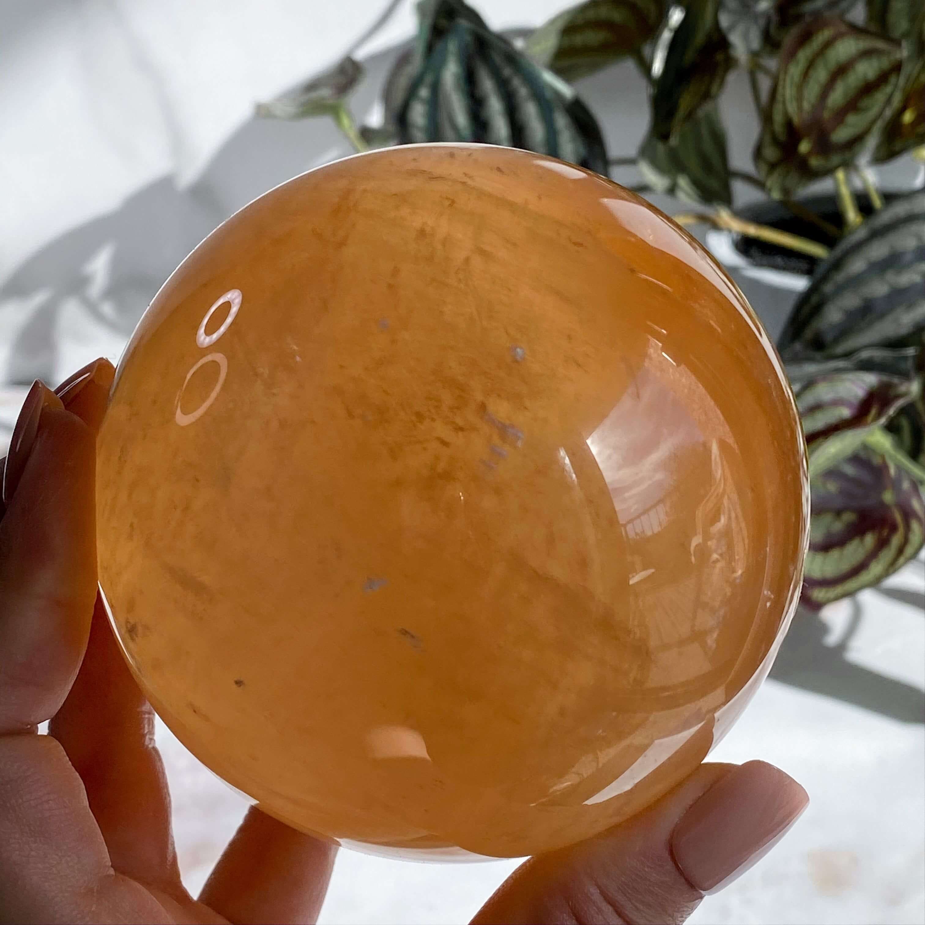 XL Rainbow Filled Honey Calcite Sphere | Stock A Mooncat Crystals