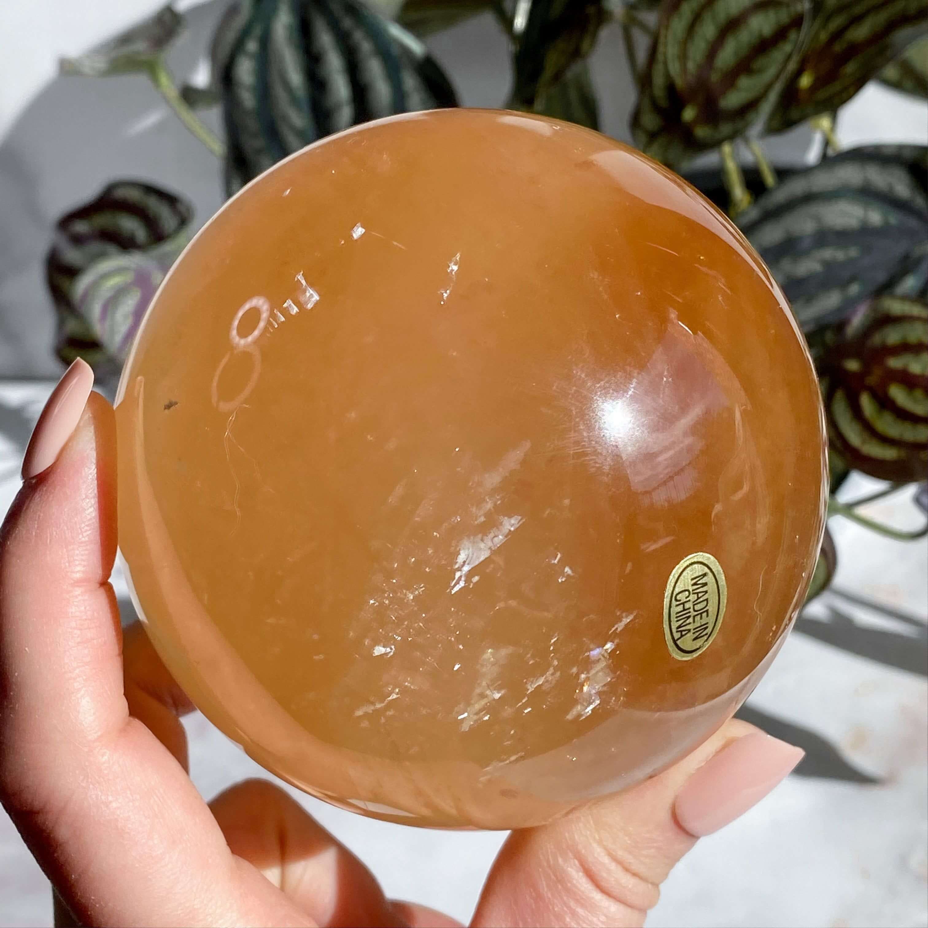 XL Rainbow Filled Honey Calcite Sphere | Stock A Mooncat Crystals