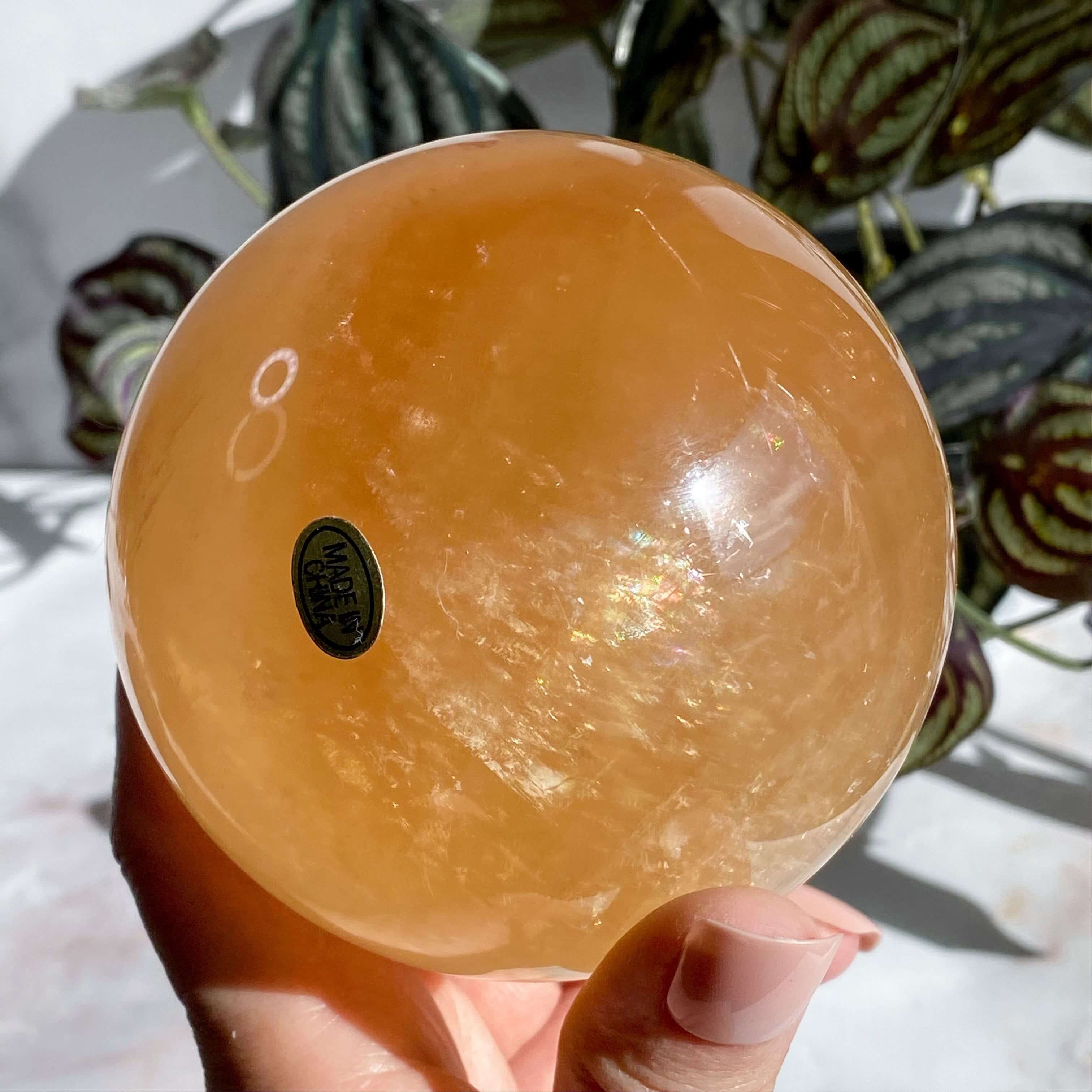 XL Rainbow Filled Honey Calcite Sphere | Stock A Mooncat Crystals