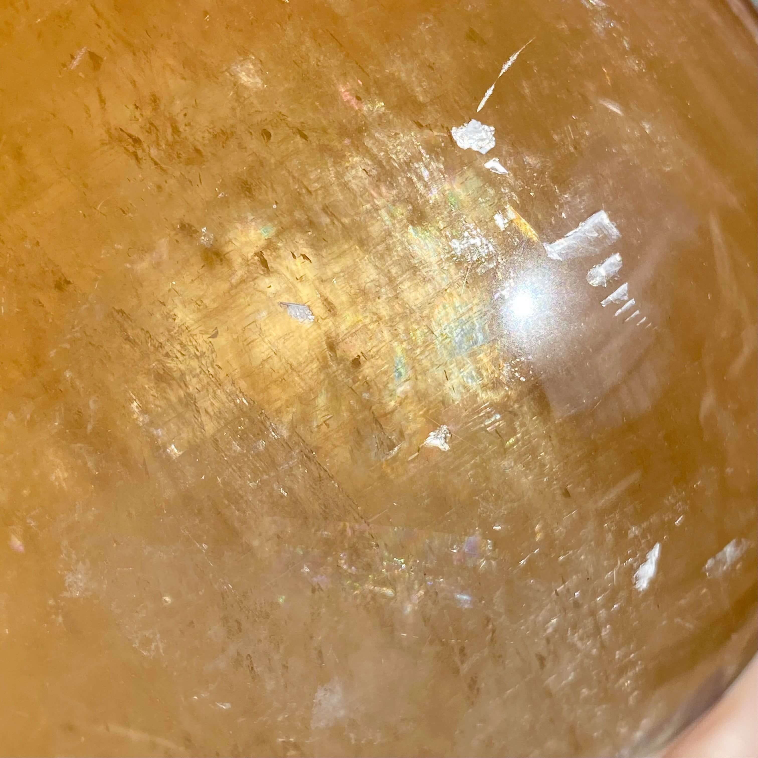 XL Rainbow Filled Honey Calcite Sphere | Stock A Mooncat Crystals