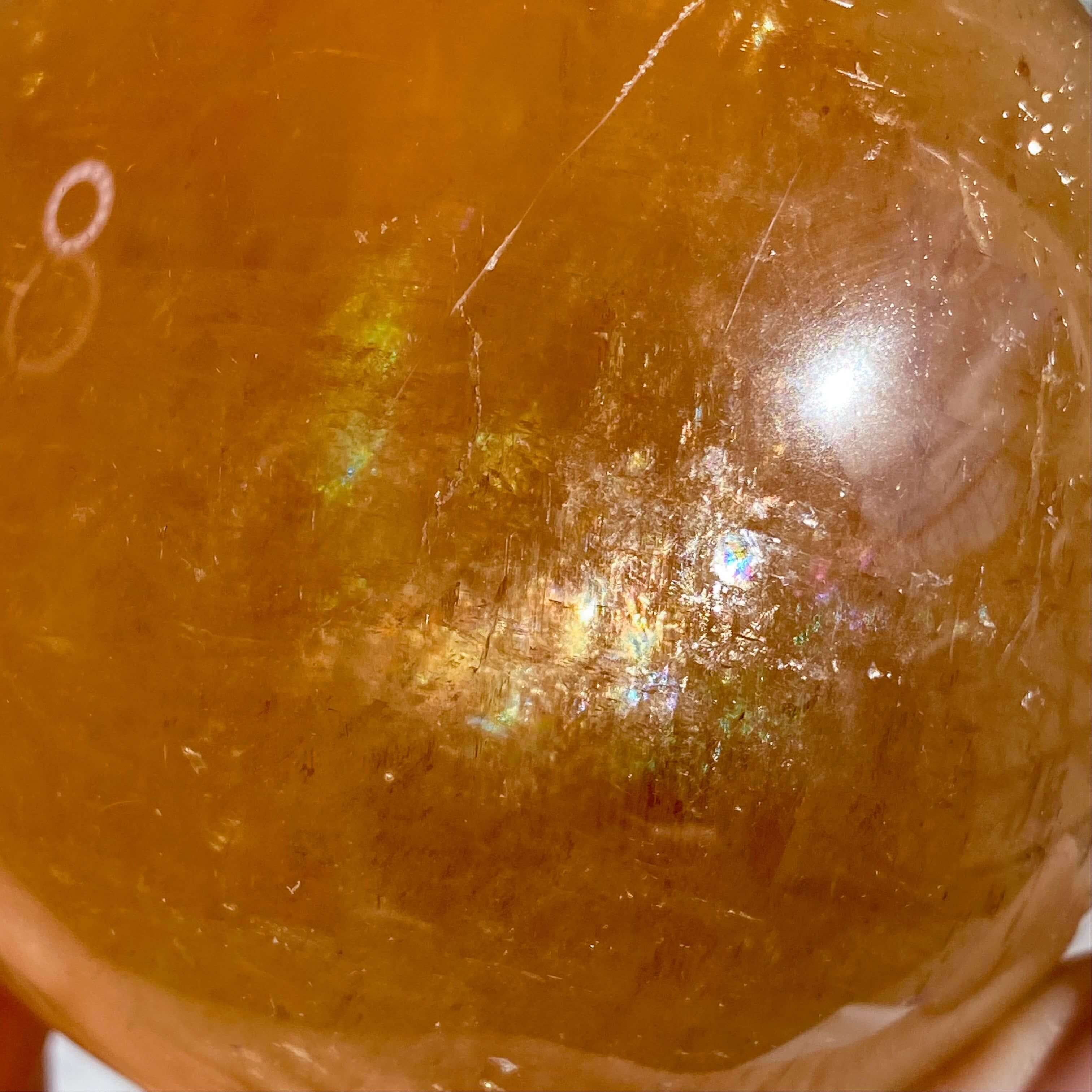 XL Rainbow Filled Honey Calcite Sphere | Stock A Mooncat Crystals