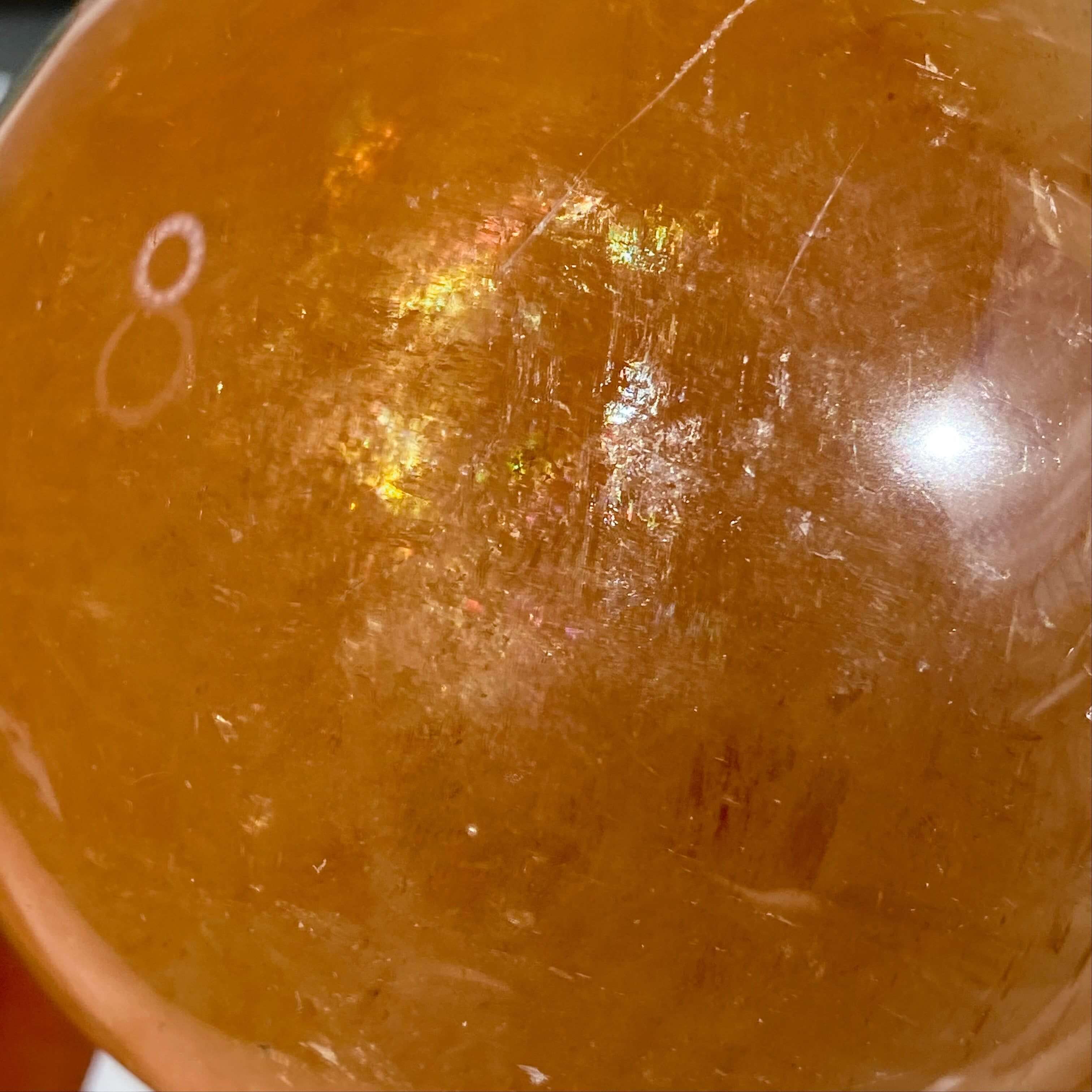 XL Rainbow Filled Honey Calcite Sphere | Stock A Mooncat Crystals