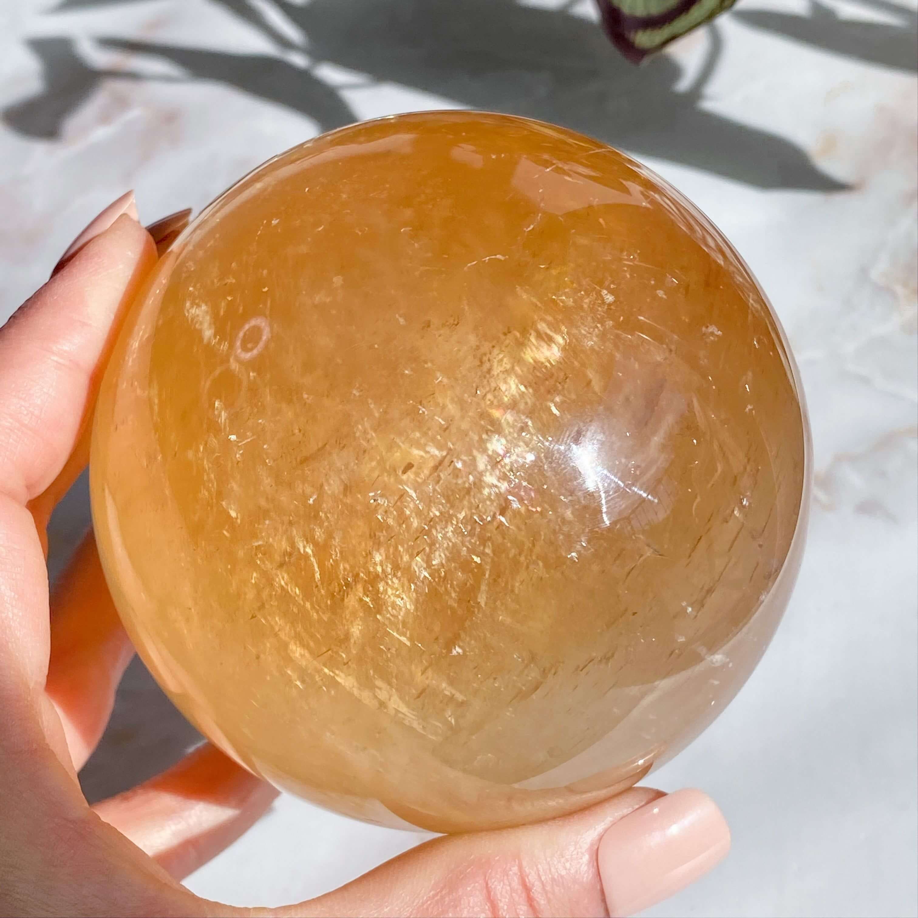 XL Rainbow Filled Honey Calcite Sphere | Stock A Mooncat Crystals