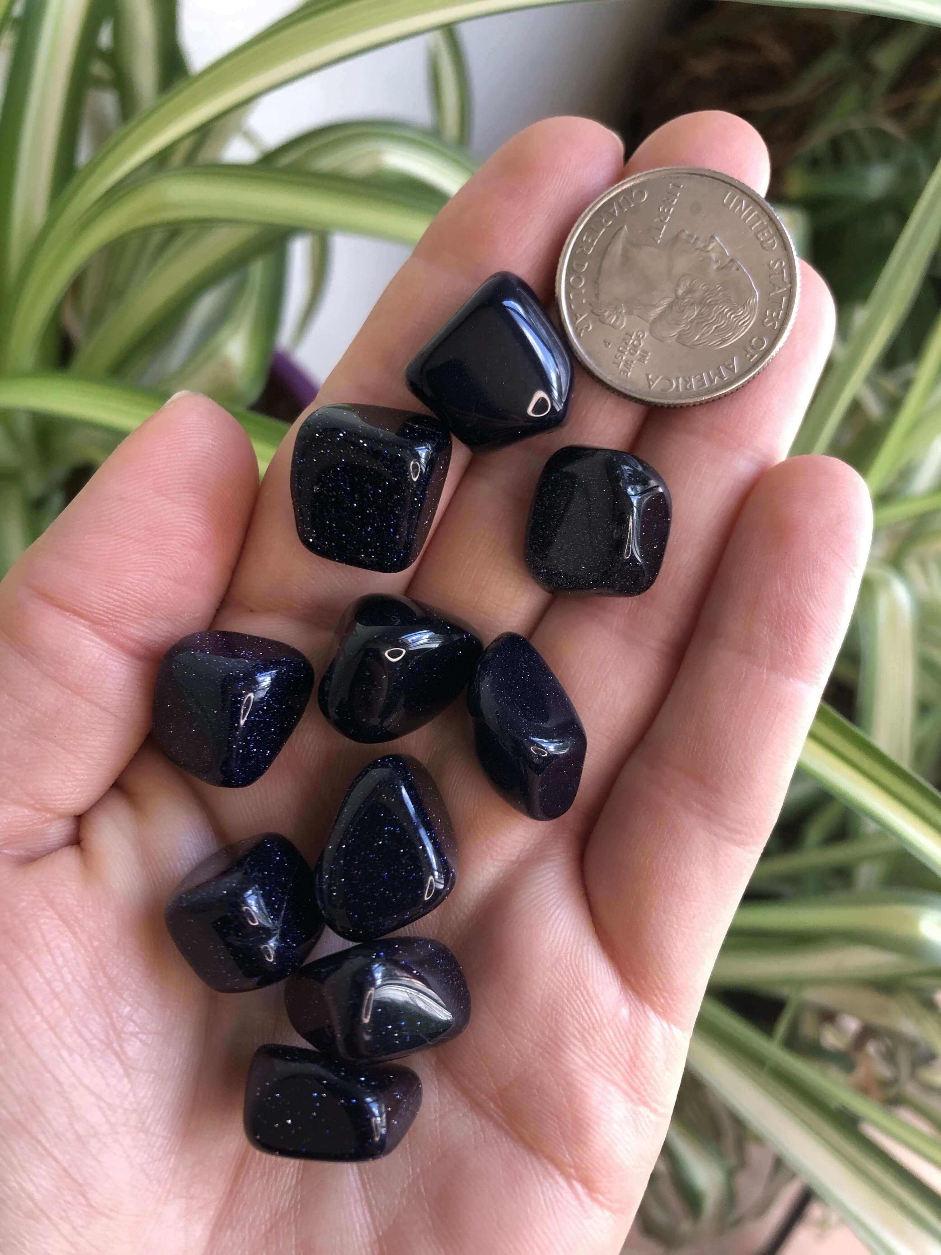 Blue Goldstone Tumbles (Manmade) | Lot of 6 - Mooncat Crystals