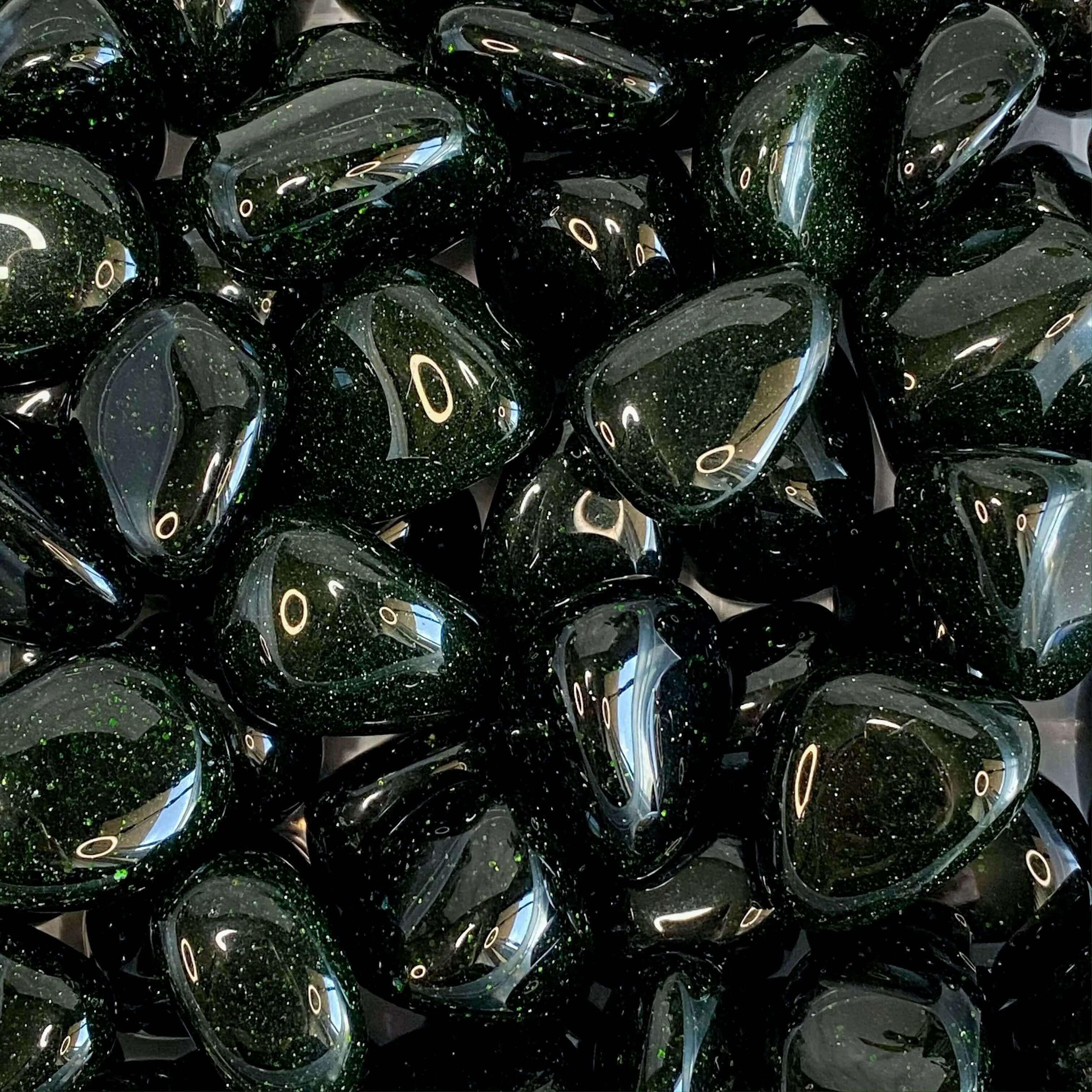 Green Goldstone (Manmade) Tumbles | Set of 2 - Mooncat Crystals