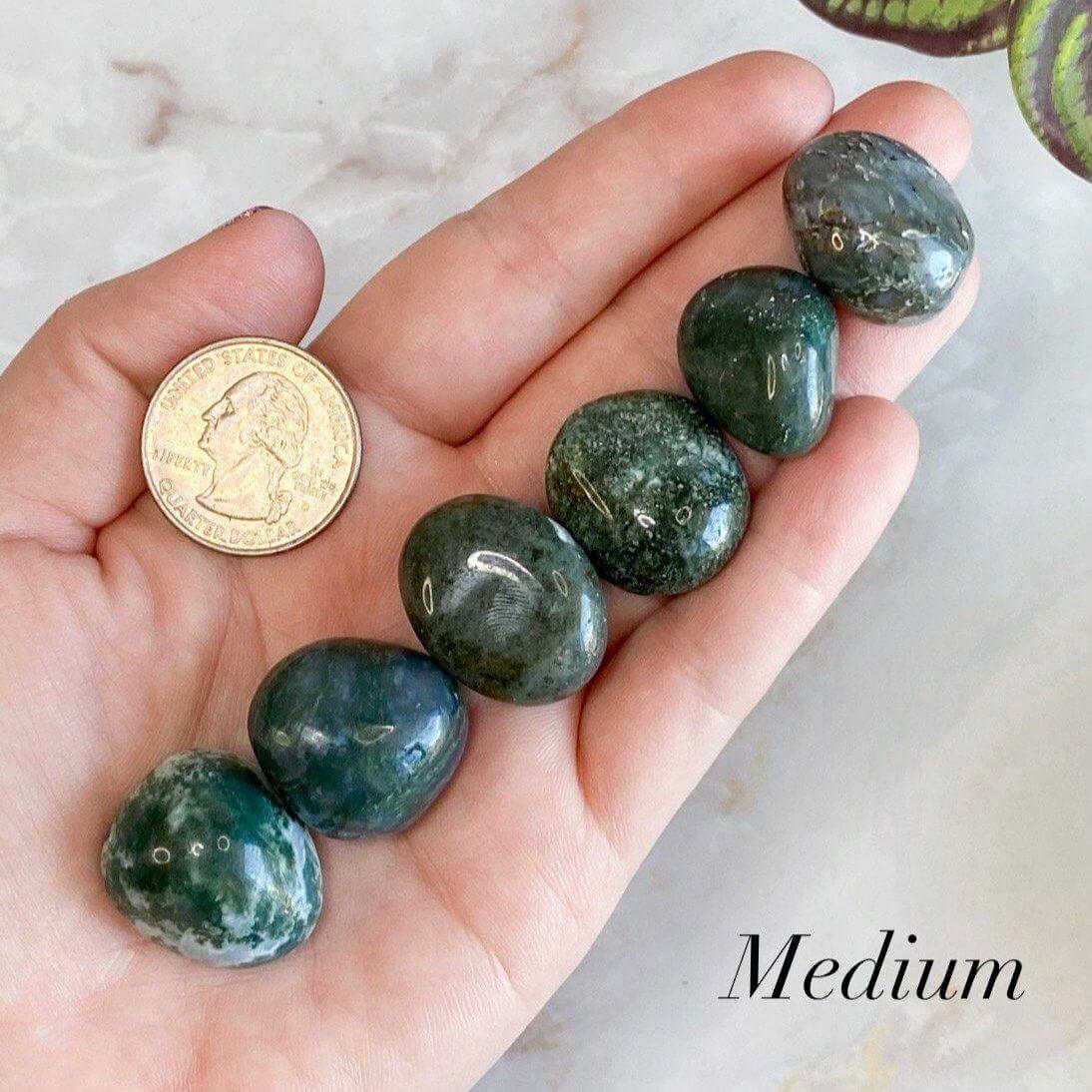 Moss Agate Tumbles - Mooncat Crystals