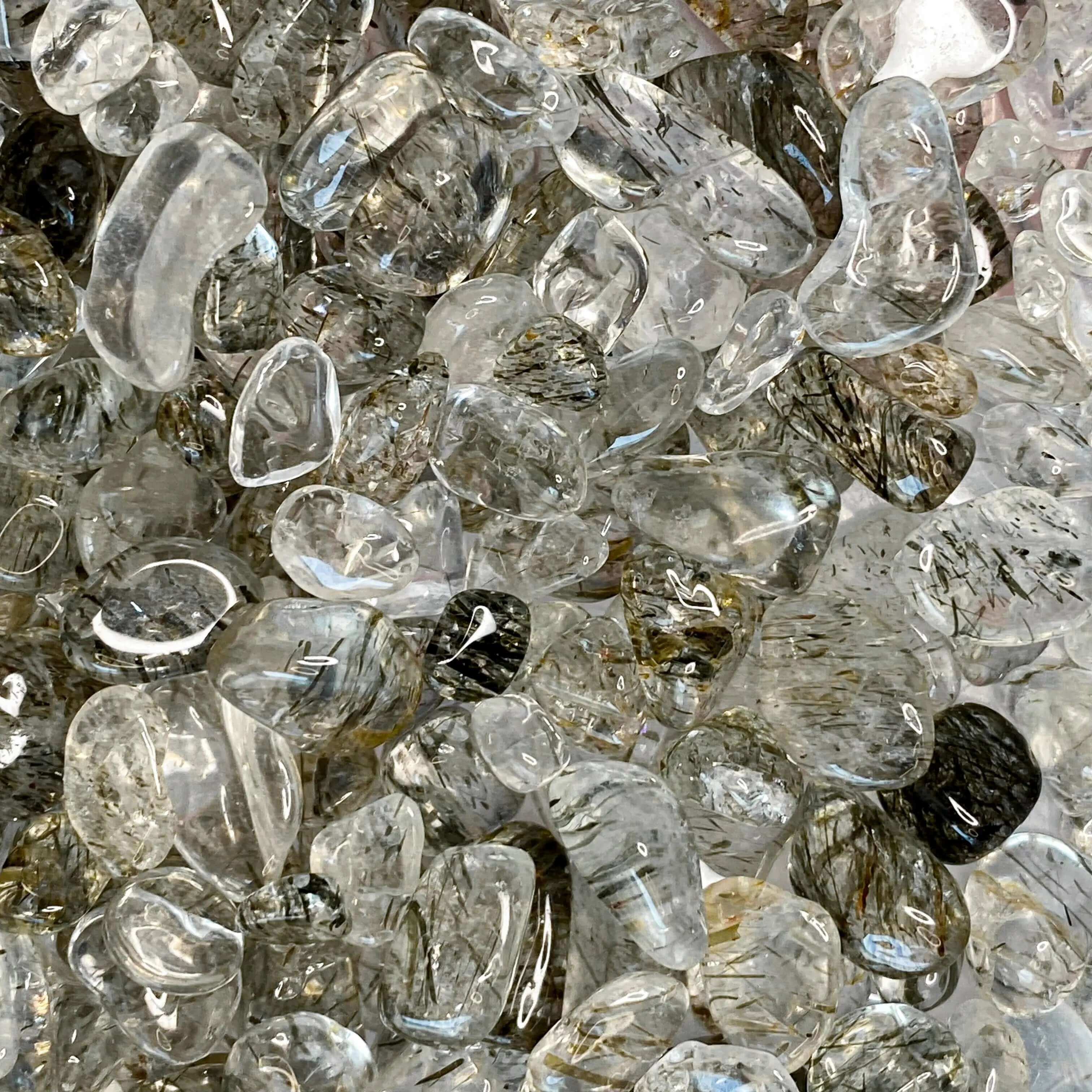 RESILIENCE + PROBLEM SOLVING:: Mini Tourmalinated Quartz Tumbles | 100g Lot - Mooncat Crystals