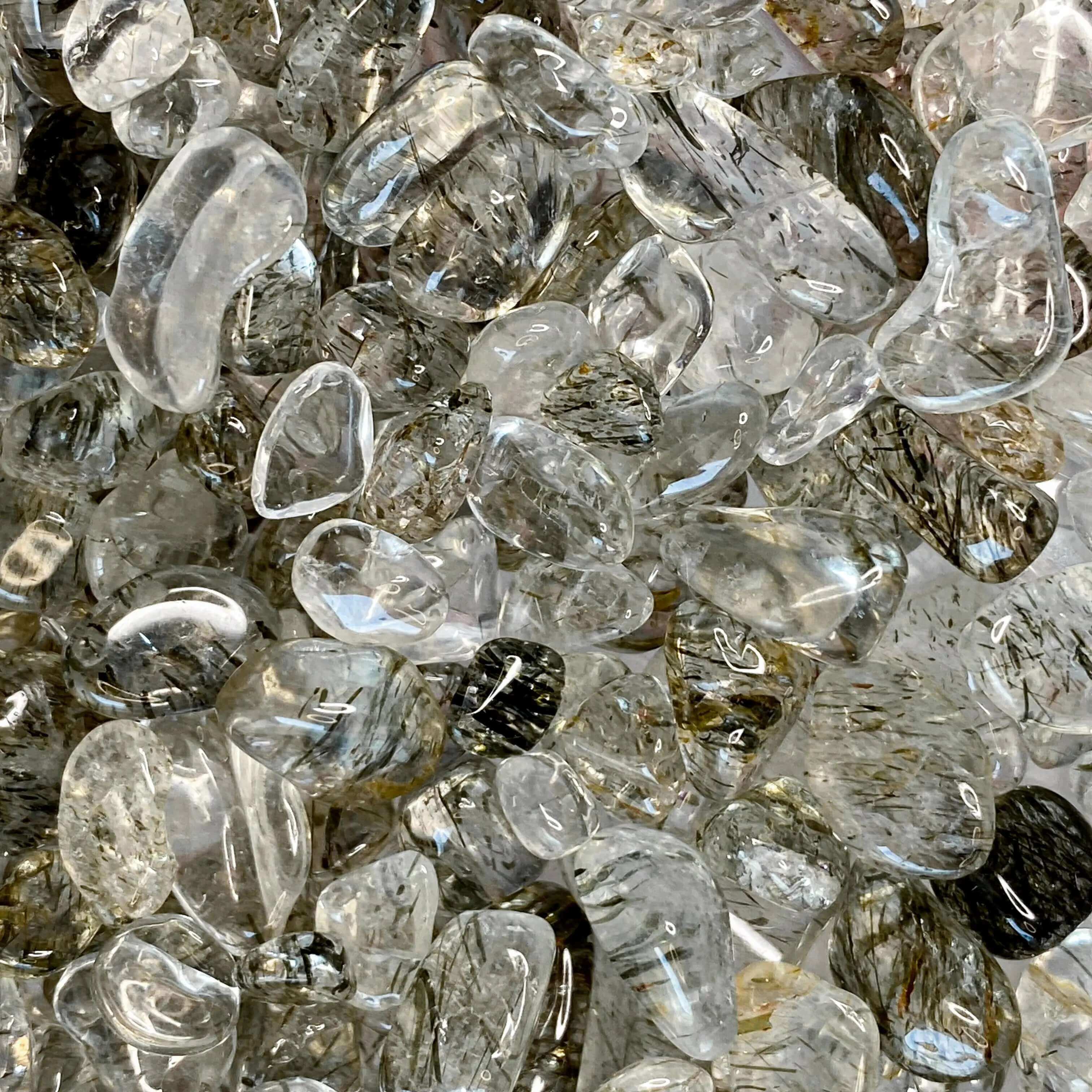RESILIENCE + PROBLEM SOLVING:: Mini Tourmalinated Quartz Tumbles | 100g Lot - Mooncat Crystals