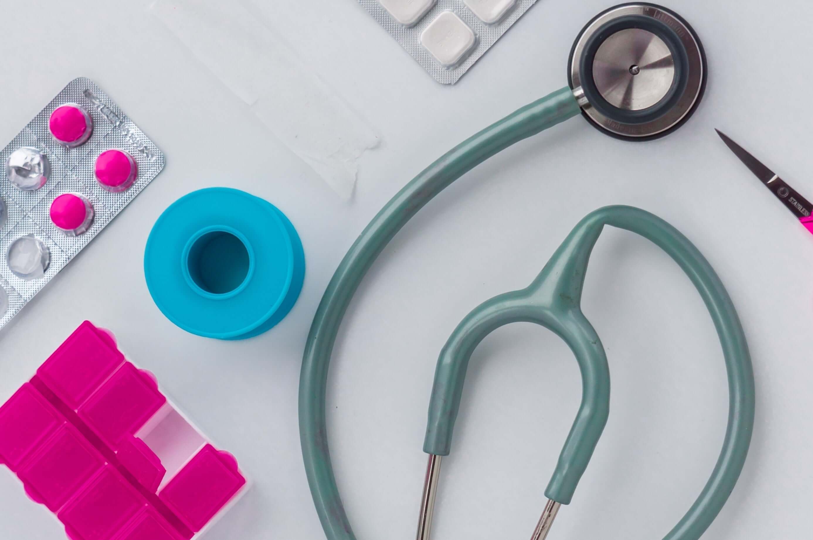 Colorful stethoscope and other hospital goods