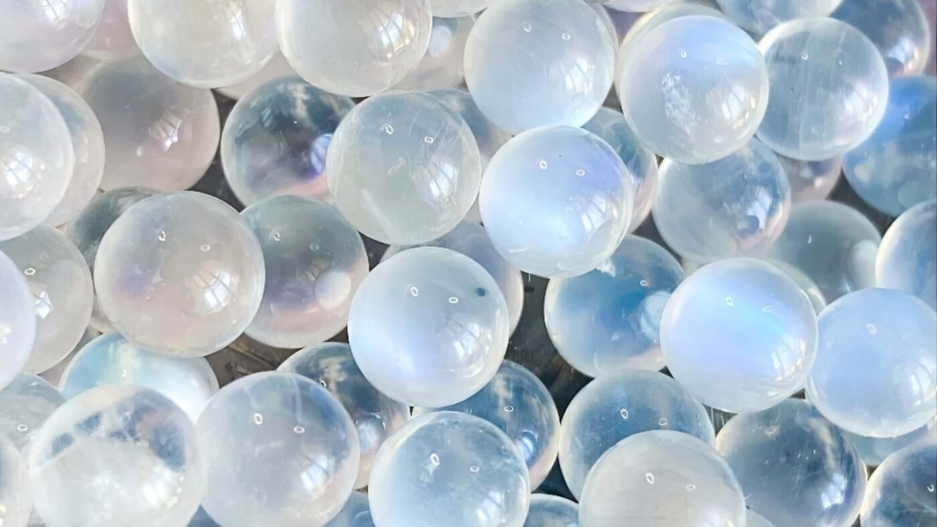 A pile of moonstone spheres