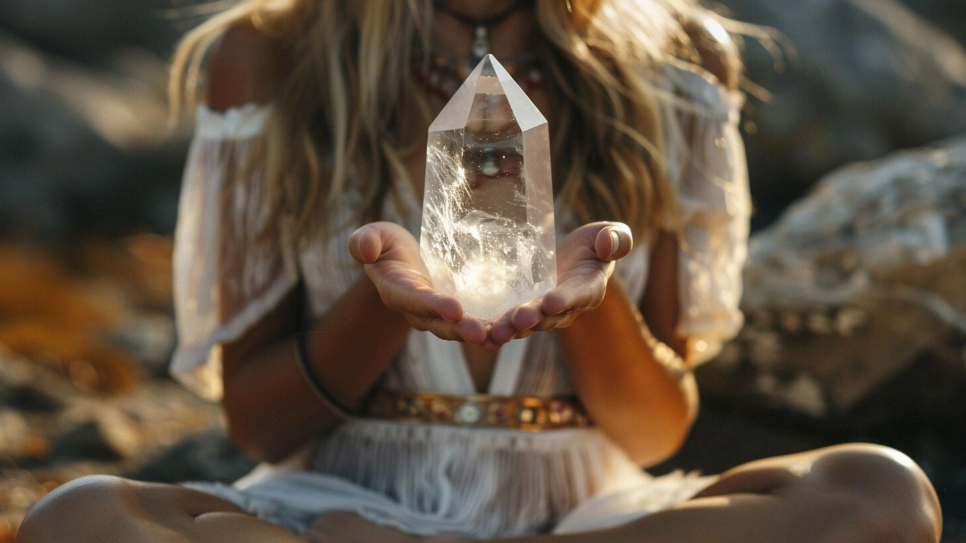 Woman holding a crystal between her hands