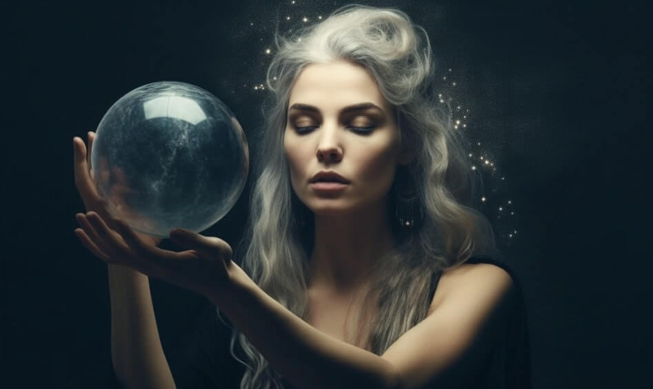 AI image of a woman looking at a magical bubble