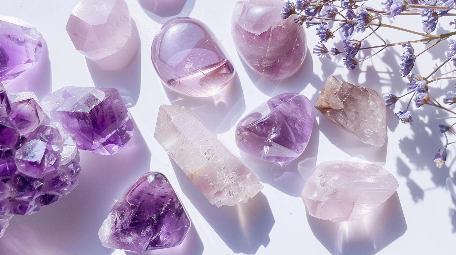 Amethyst on white background with dramatic shadow