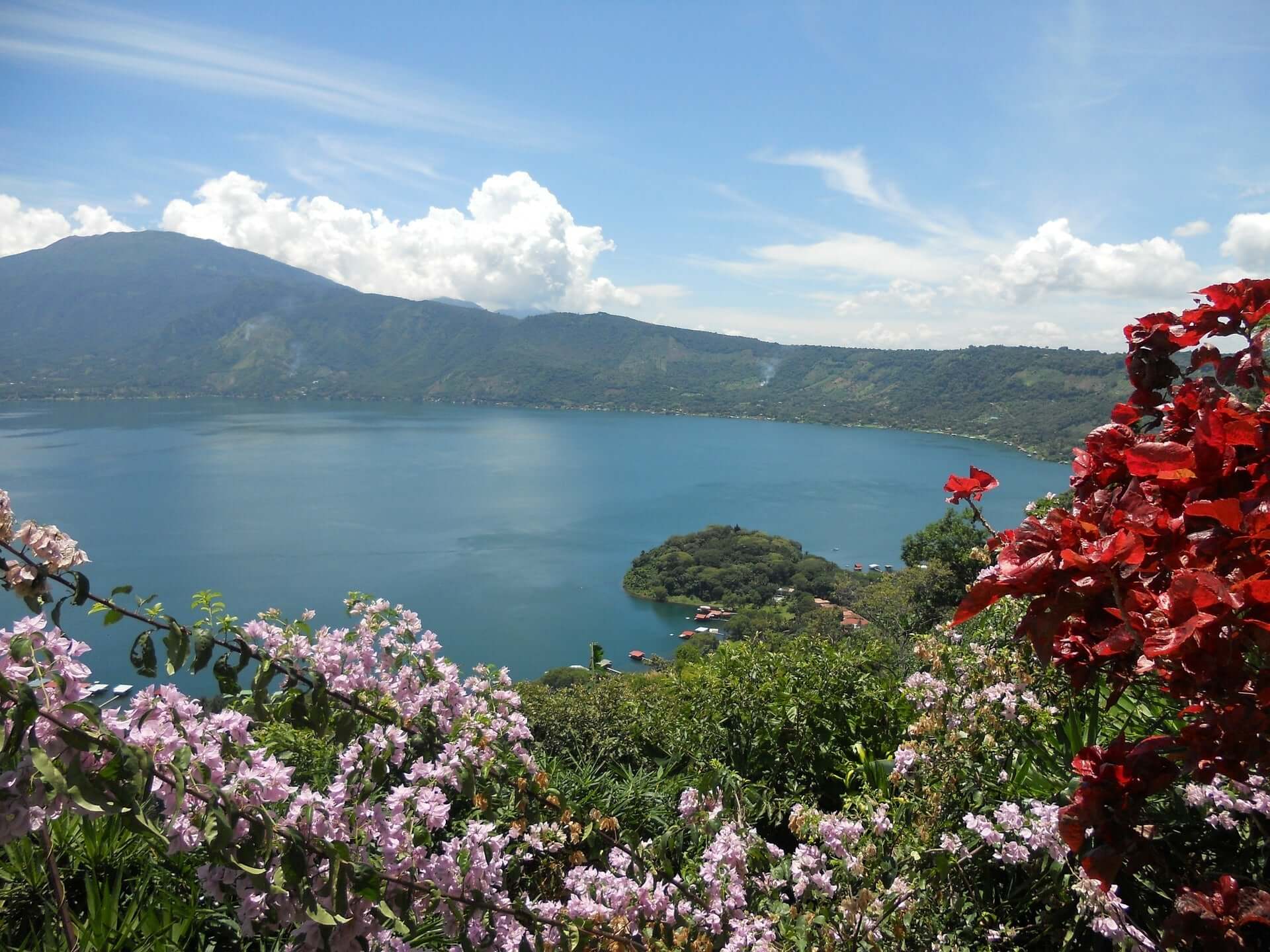 Landscape shot overlooking water and mountains of Democratic Republic of Congo