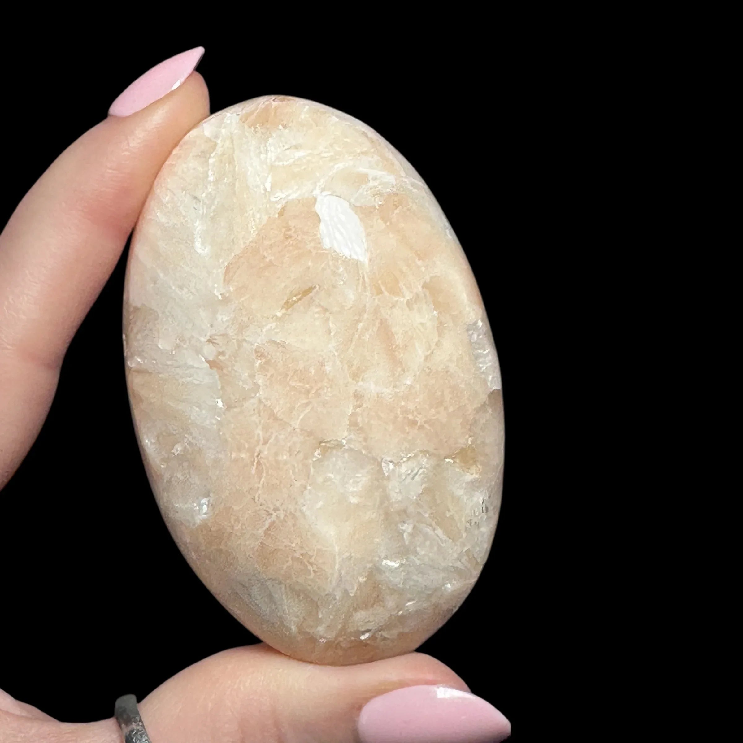 Peach Stilbite Palm Stone - Mooncat Crystals