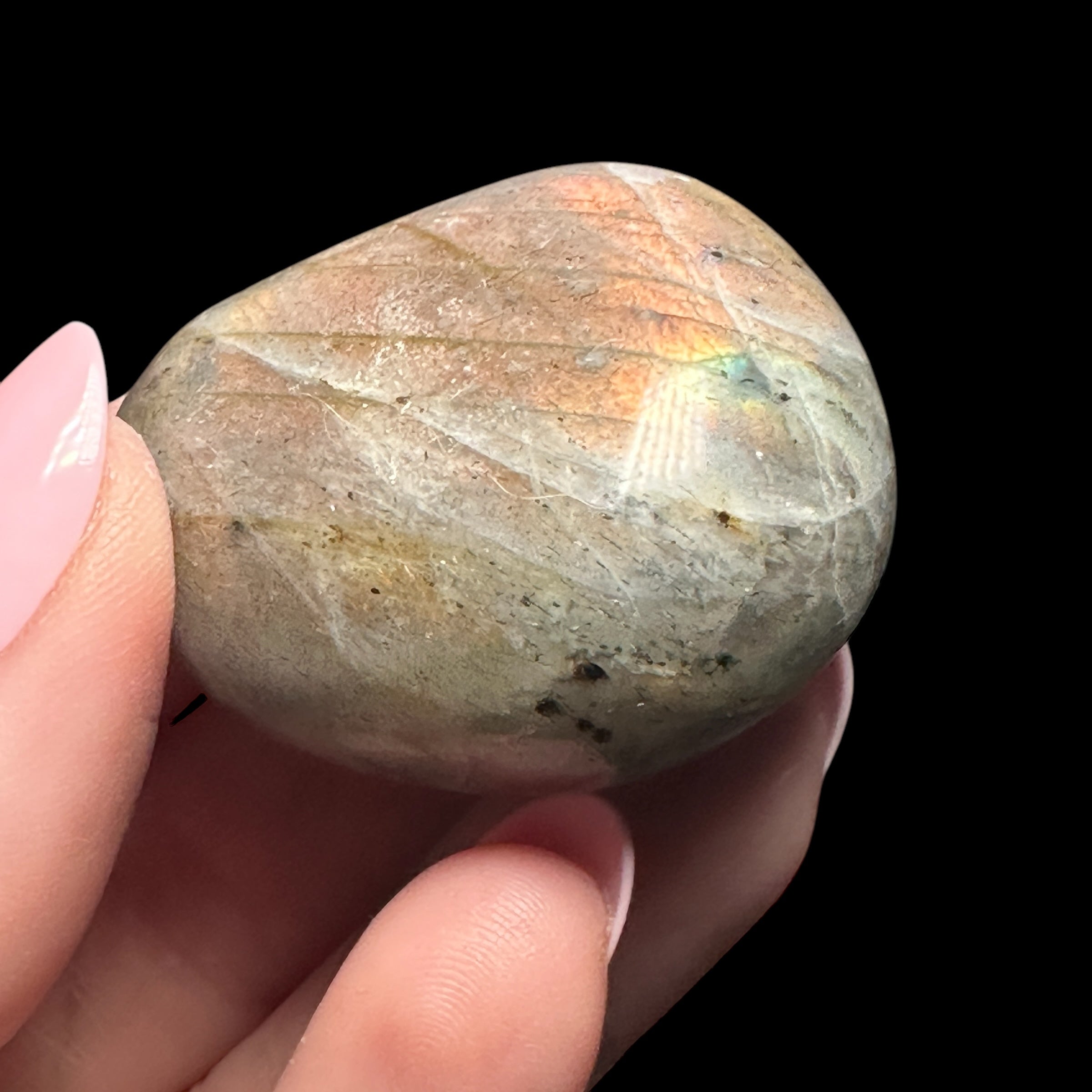 Sunset Labradorite Palm Stone for Intuition, Transformation, & Inner Strength