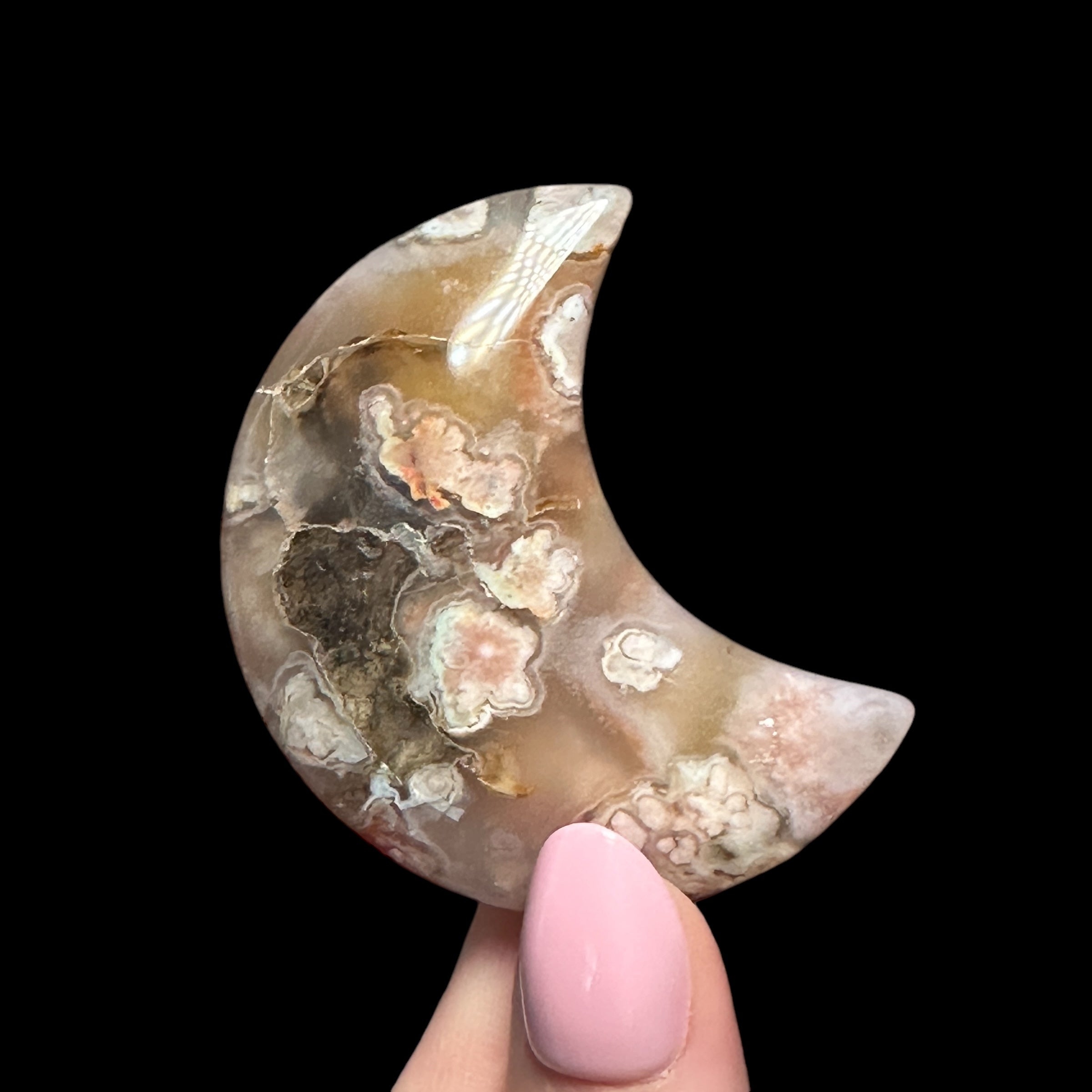 Flower Agate Crescent Moon