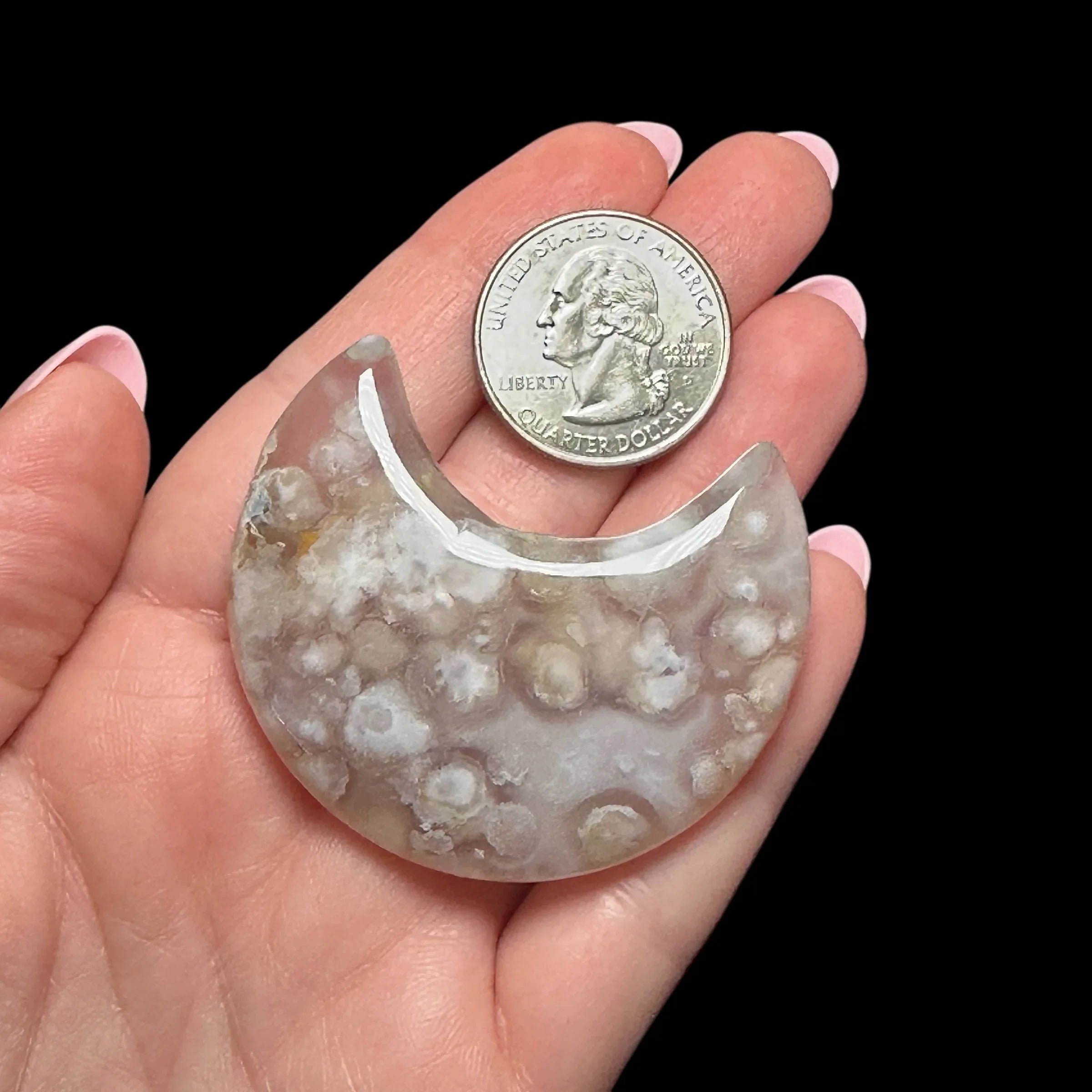 Flower Agate Crescent Moon - Mooncat Crystals