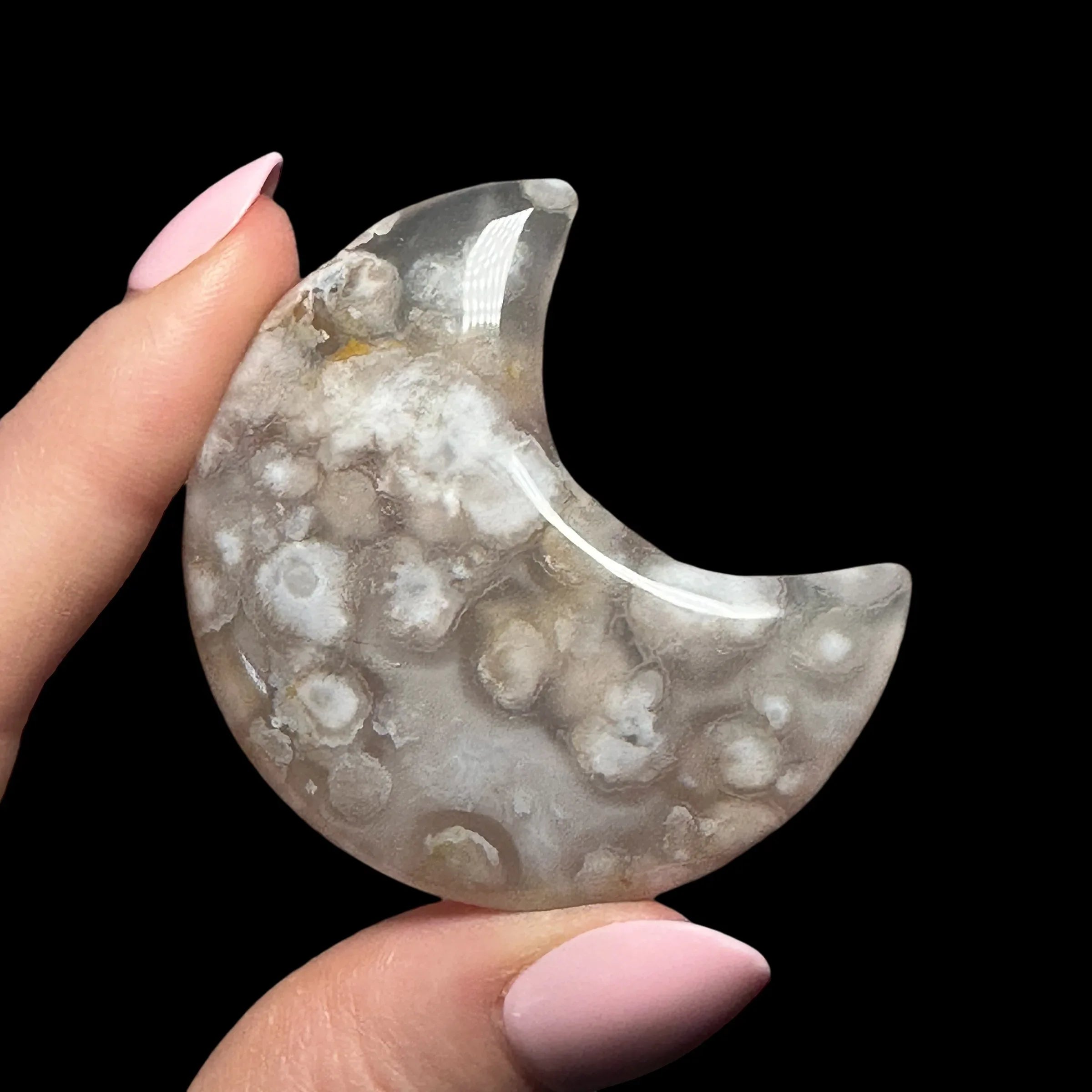 Flower Agate Crescent Moon - Mooncat Crystals