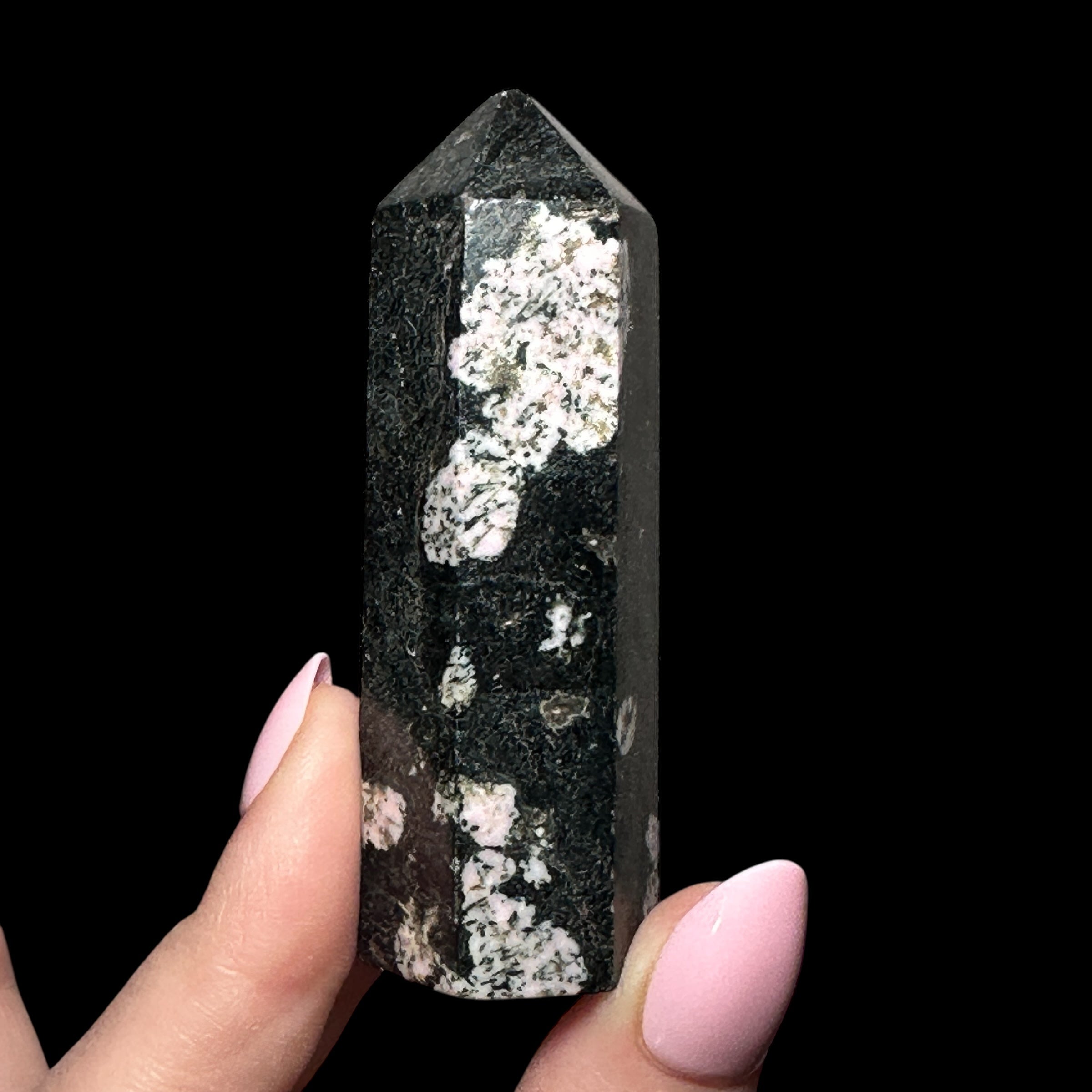 Pink Thulite in Black Jade tower