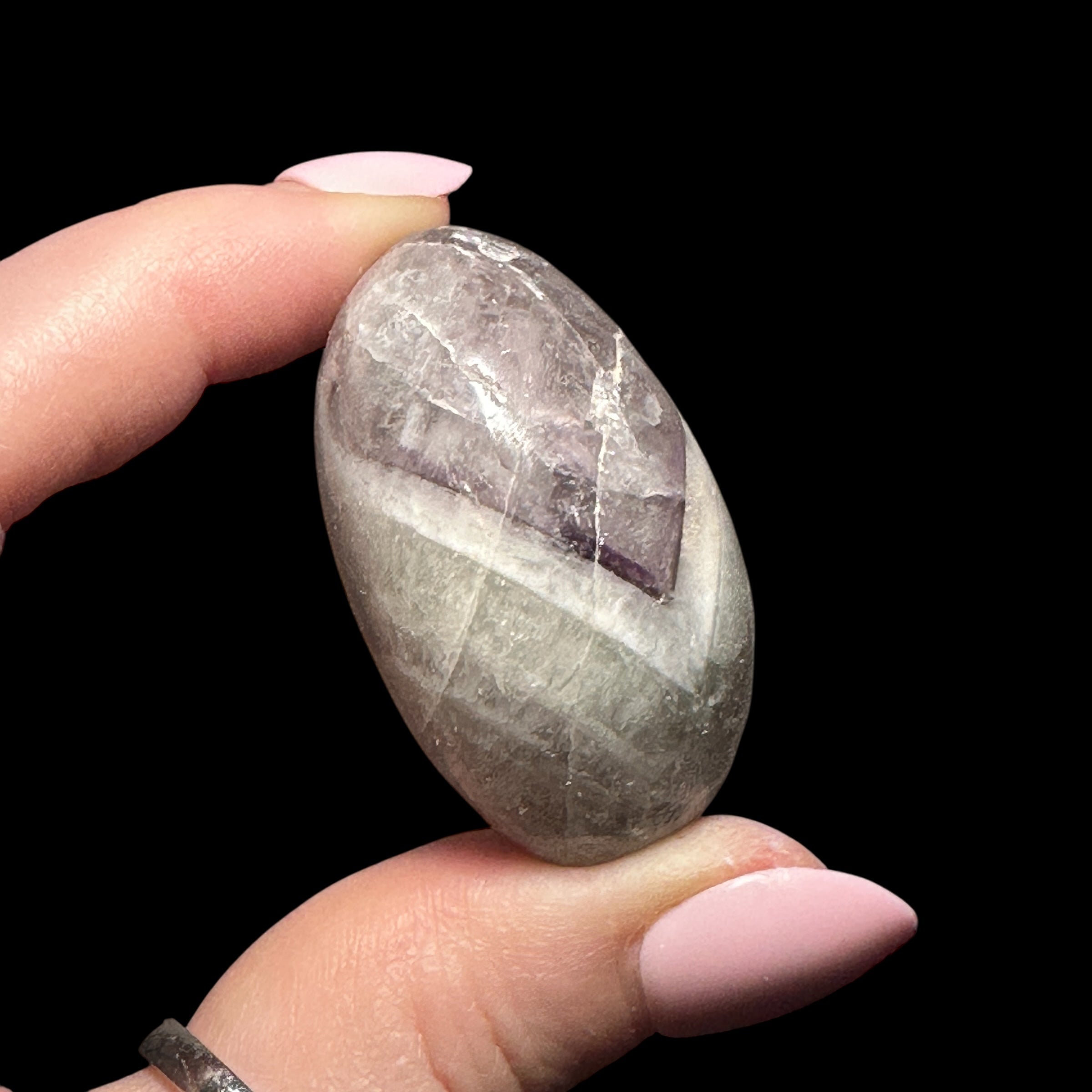 Chevron Amethyst & Smoky Quartz Palm Stone | Stock B
