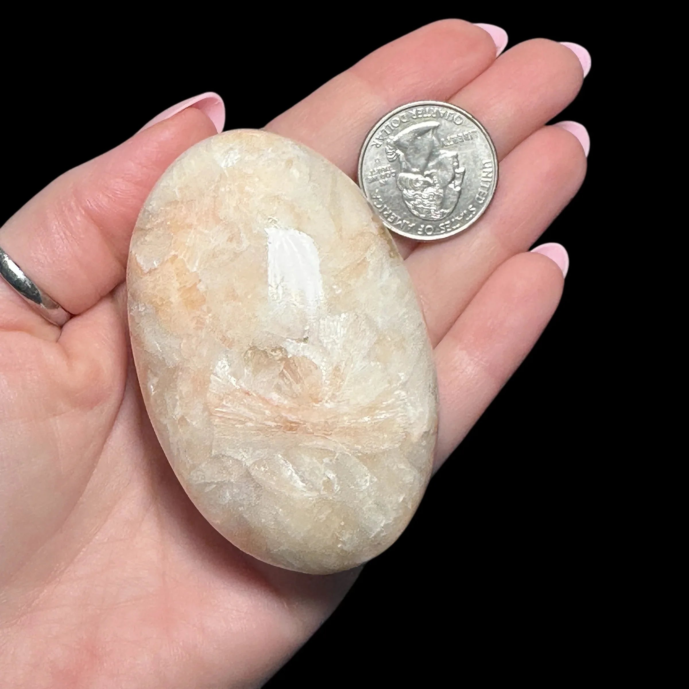 Peach Stilbite Palm Stone - Mooncat Crystals