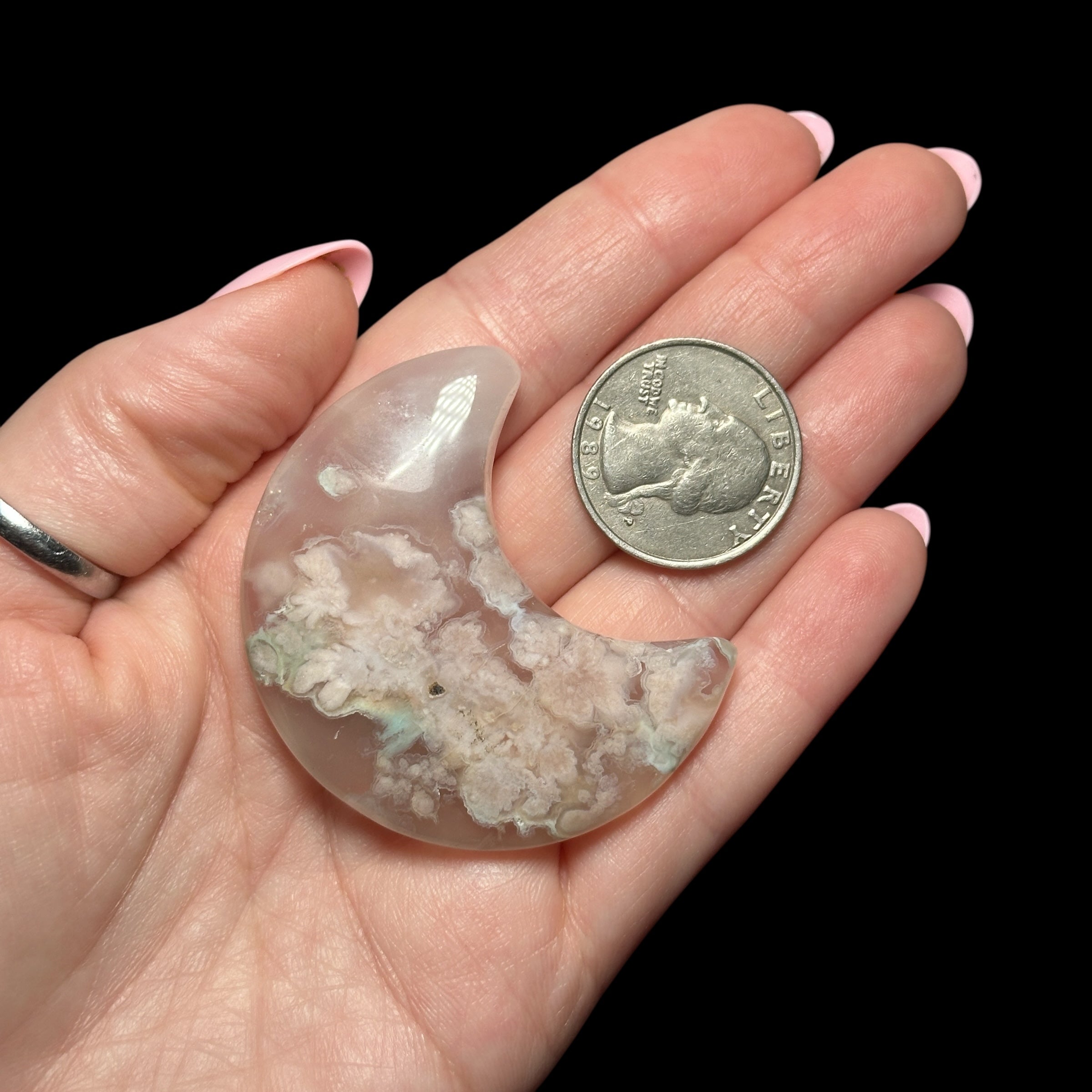 Flower Agate Crescent Moon | Stock B