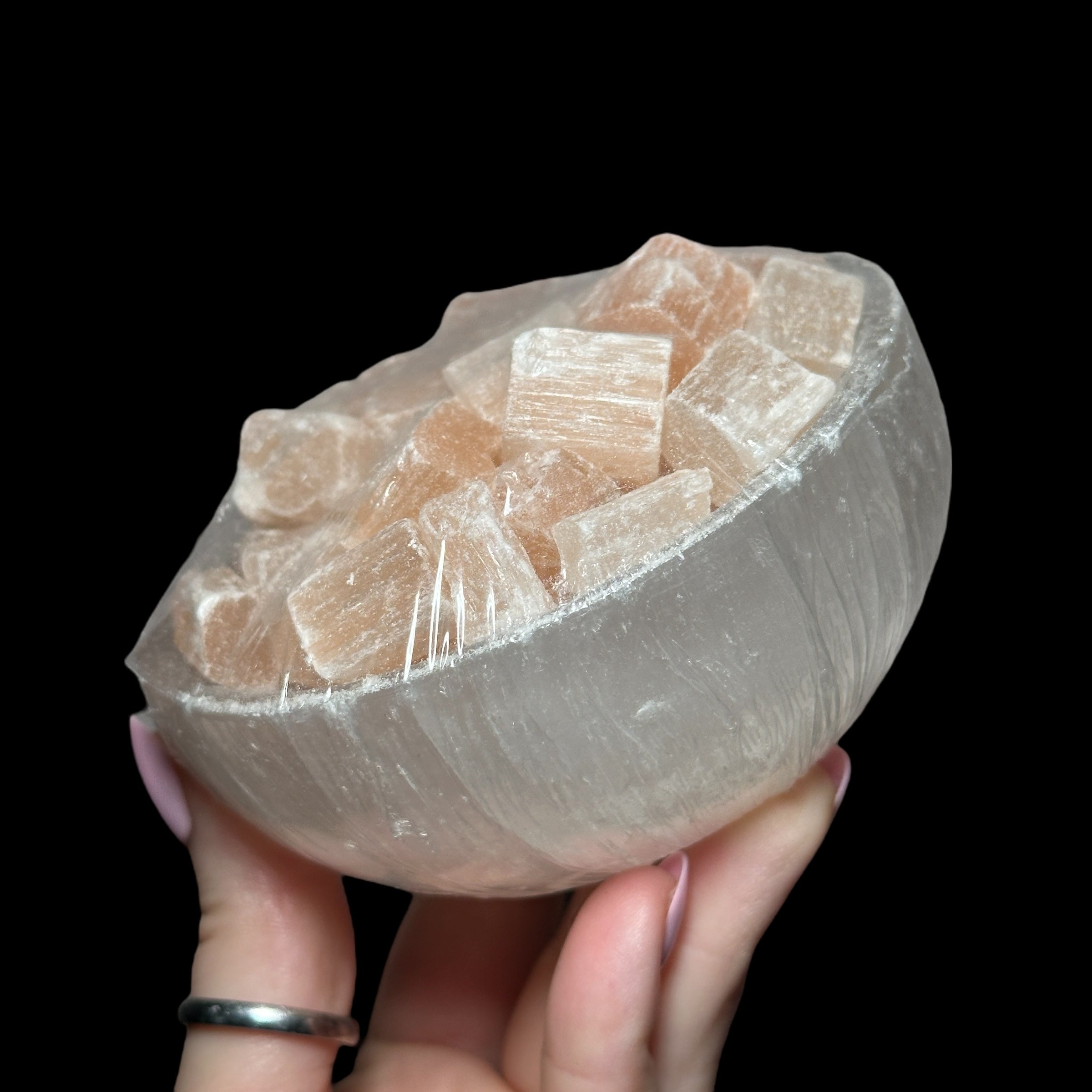 Selenite Bowl with Raw Orange Selenite for Cleansing