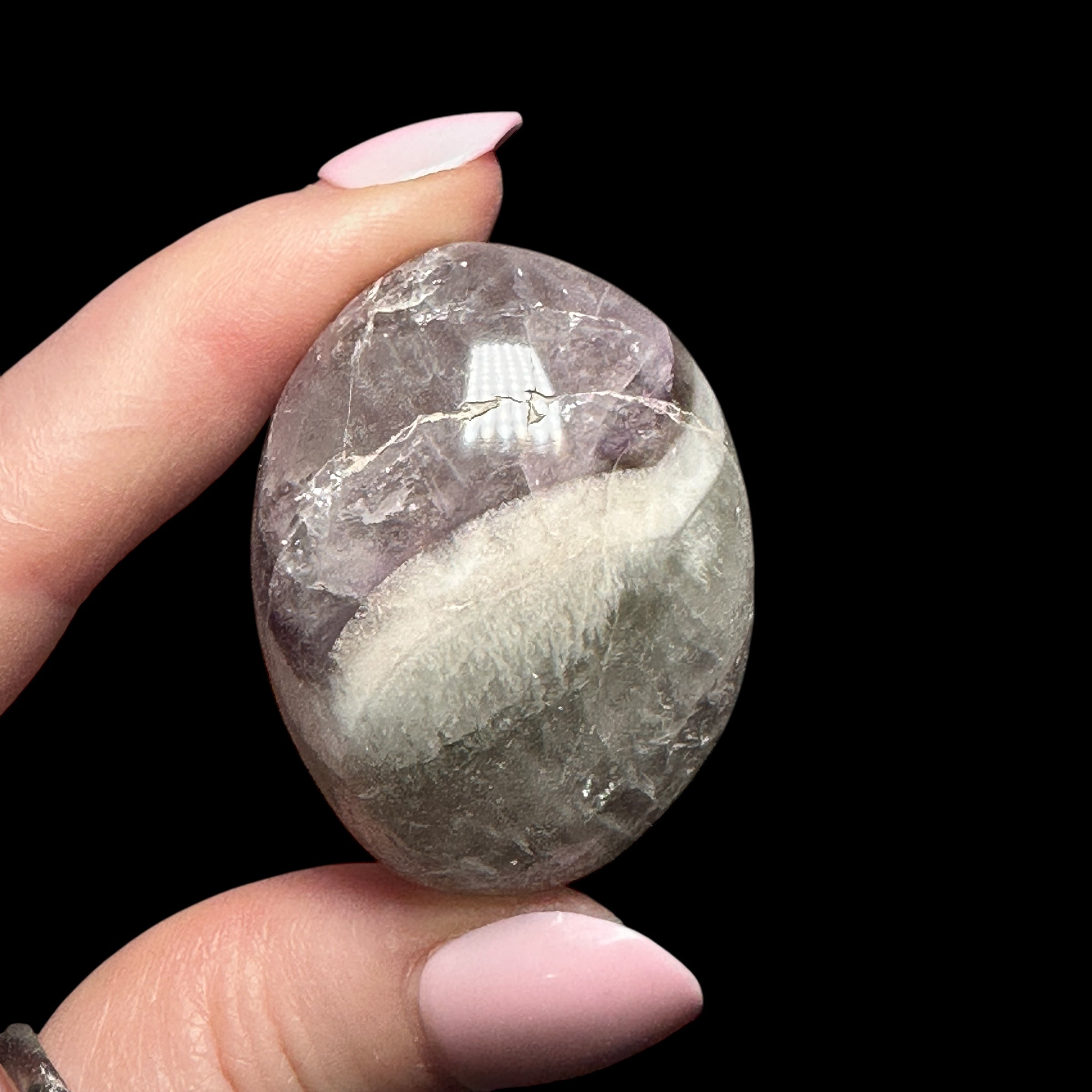 Chevron Amethyst & Smoky Quartz Palm Stone | Stock A