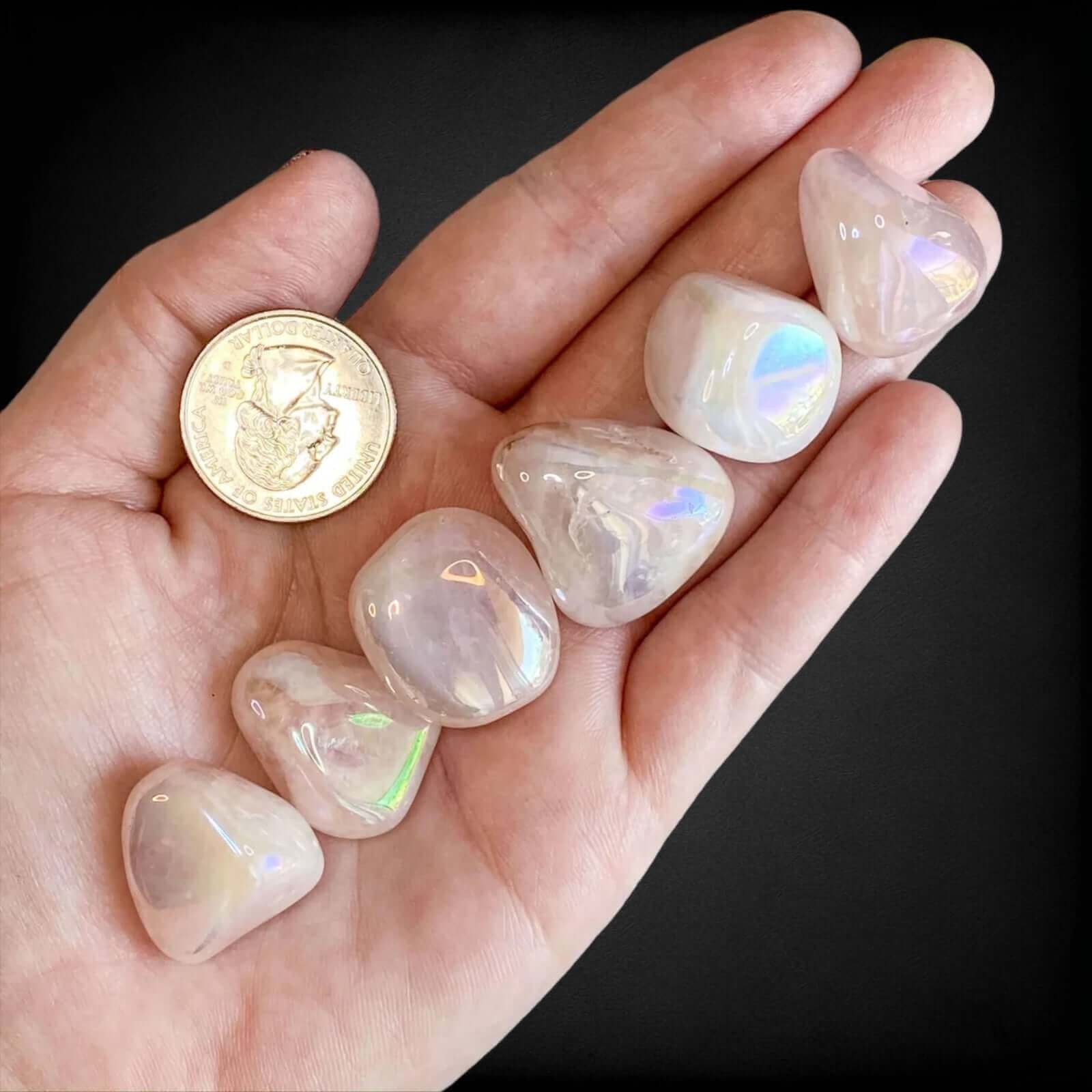 NEW BEGINNINGS:: Aura Rose Quartz (Treated) Tumbles | Set of 2