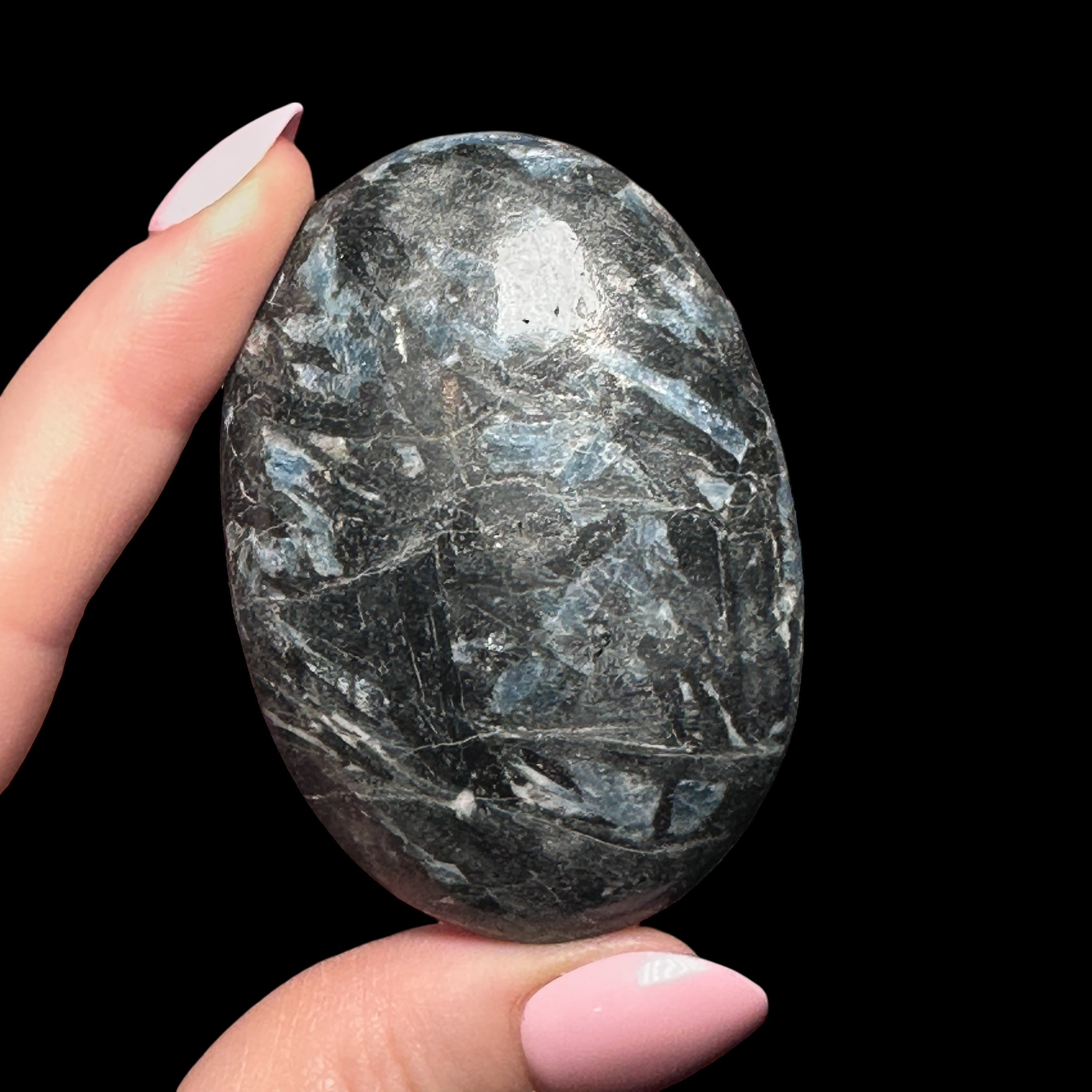 Blue and Black Kyanite Palm Stone