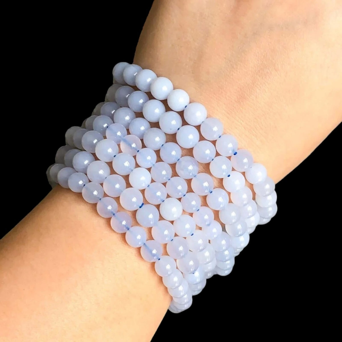 Blue Chalcedony Stretch Bracelet for Harmony and Communication Mooncat Crystals