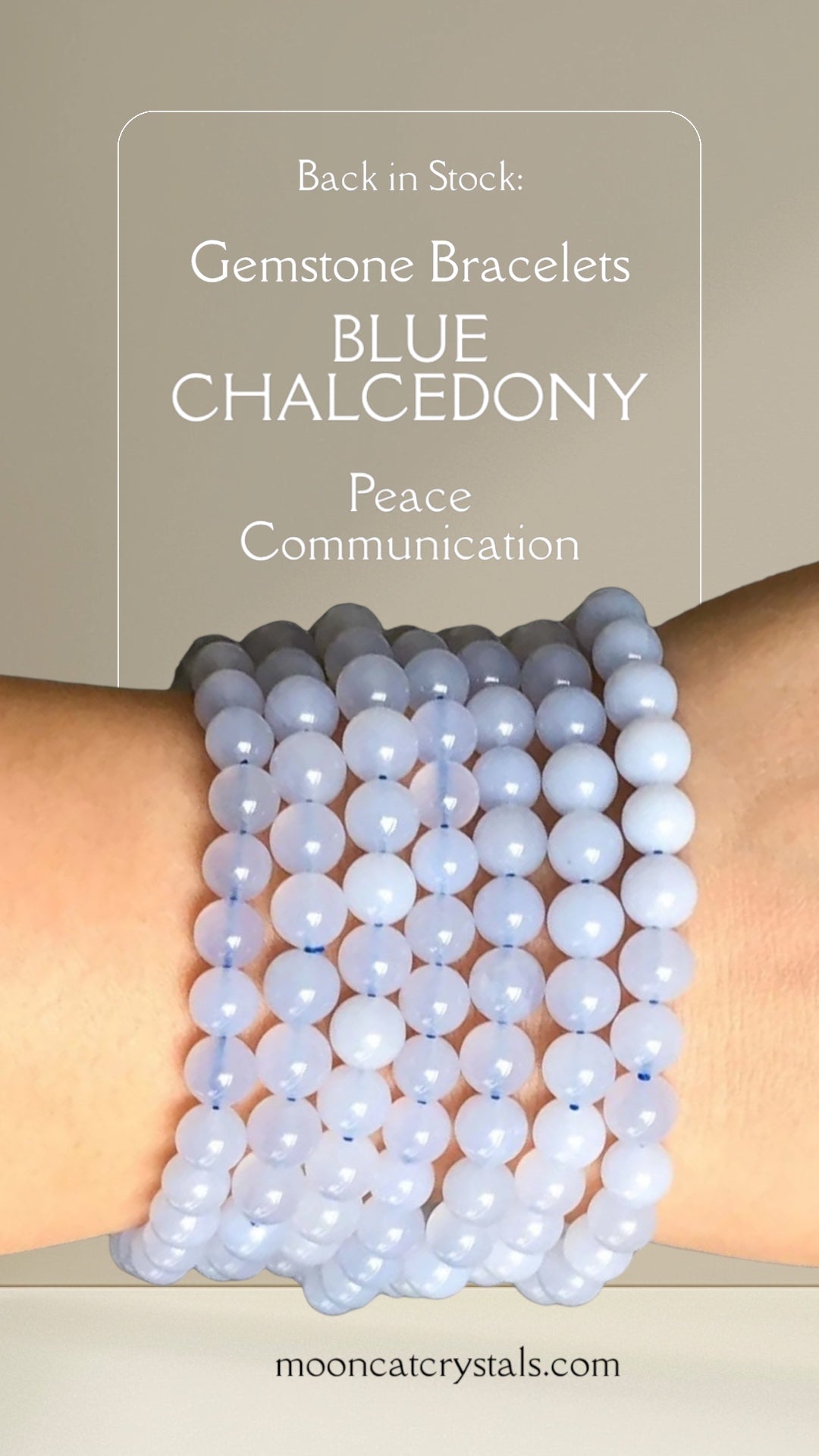 Blue Chalcedony Stretch Bracelet for Harmony and Communication Mooncat Crystals