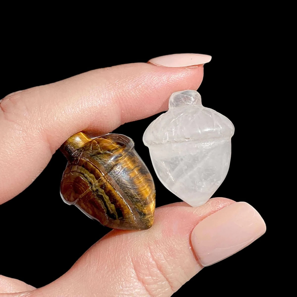 Carved Acorn (Tiger's Eye or Quartz) Mooncat Crystals