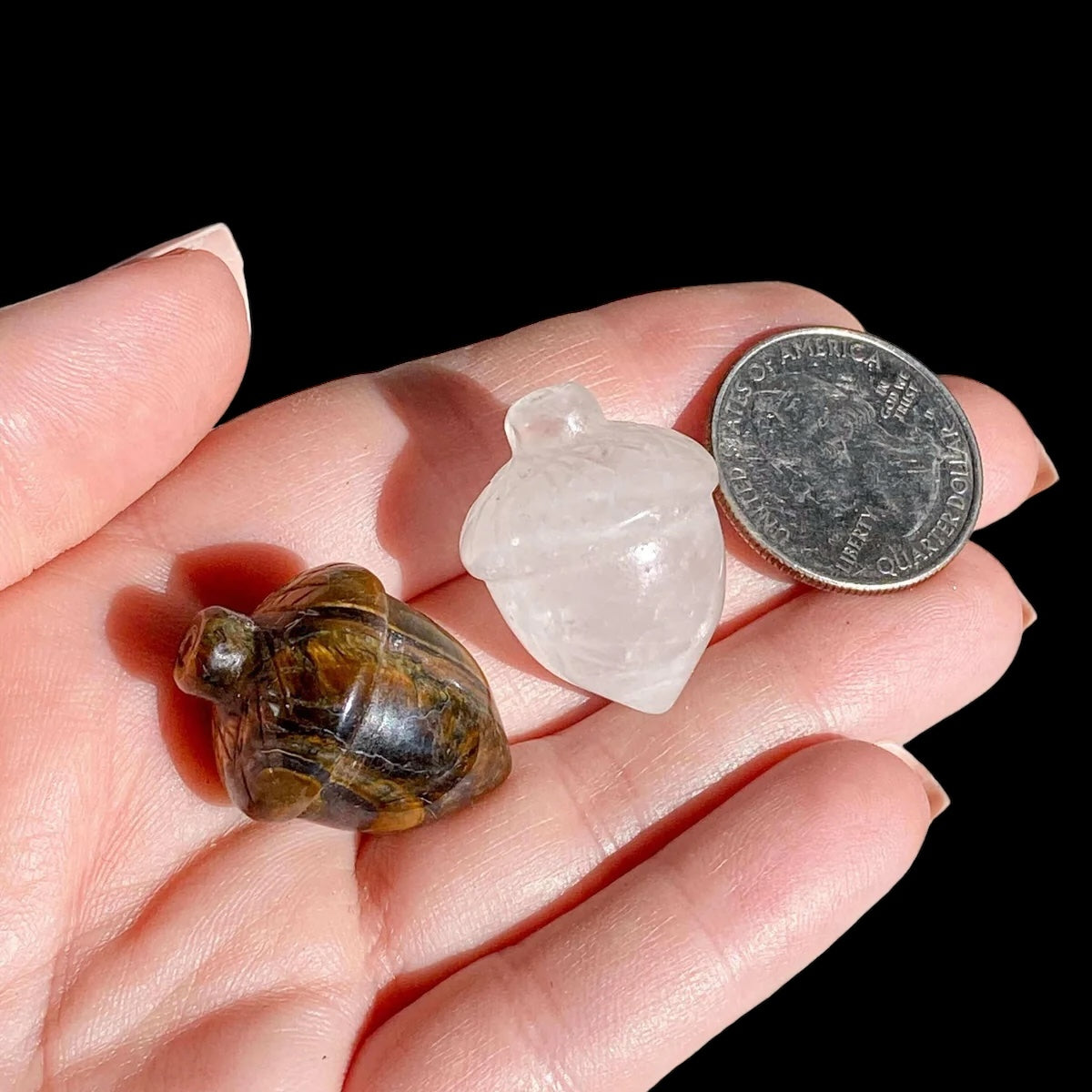 Carved Acorn (Tiger's Eye or Quartz) Mooncat Crystals