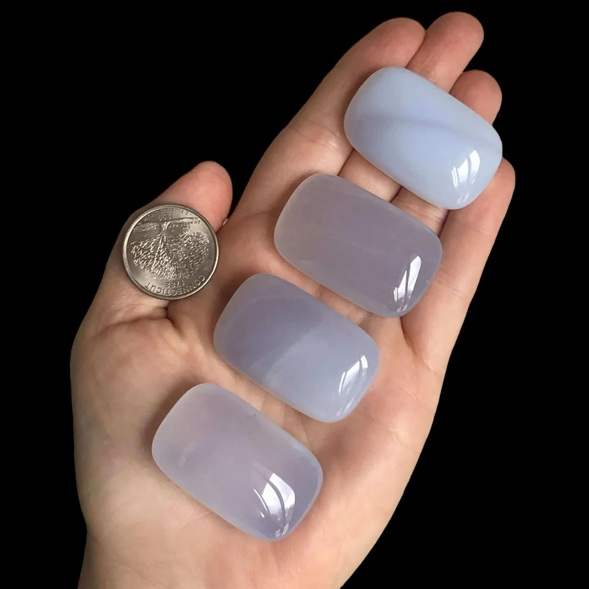 Chalcedony Small Palm Stones for Calm and Communication Mooncat Crystals